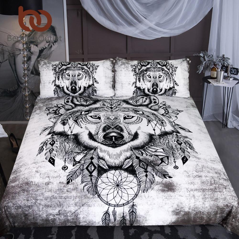 Outlet Tribal Wolf 3-Piece Duvet Cover Bedding Set