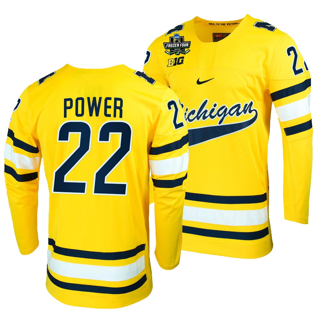Owen Power Michigan Wolverines Maize 2022 Frozen Four NCAA Jersey