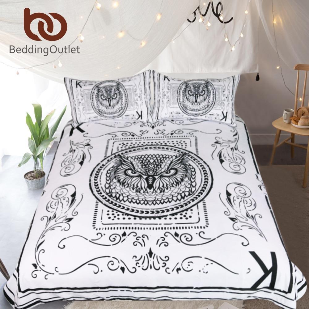 Owl Animal Card Printed Et For Kids White And Black Bed Cover Classical 3D Customized Duvet Cover Bedding Set