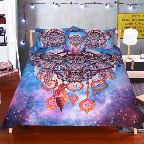 Owl Dream Catcher With Feathers Duvet Cover Bedding Set