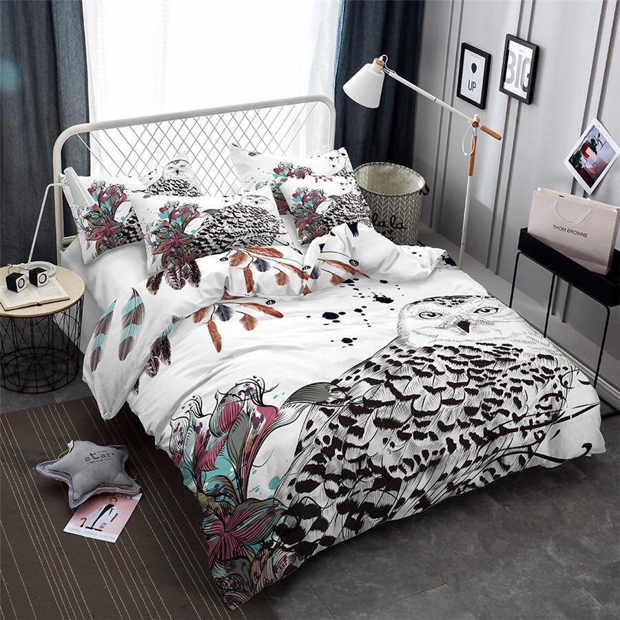 Owl In The Flowers 3D Customized Duvet Cover Bedding Set