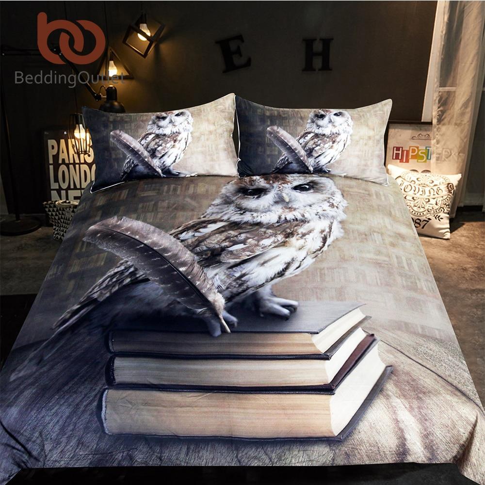 Owl Queen Vivid Printed 3D Books Animal For Adults Microfiber 3D Customized Duvet Cover Bedding Set