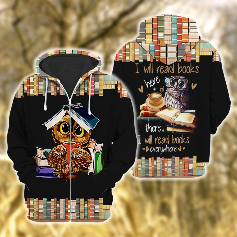 Owl Reading Book 3D Printed Sublimation Hoodie