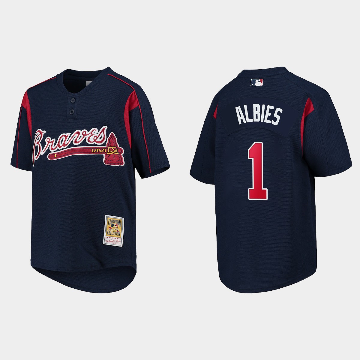 Ozzie Albies Atlanta Braves Cooperstown Mesh Batting Practice Youth Jersey - Navy