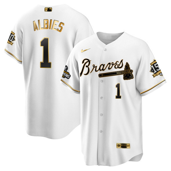 Ozzie Albies Atlanta Braves World Series Champion White Gold Flex Base 2021 Jersey - All Stitched