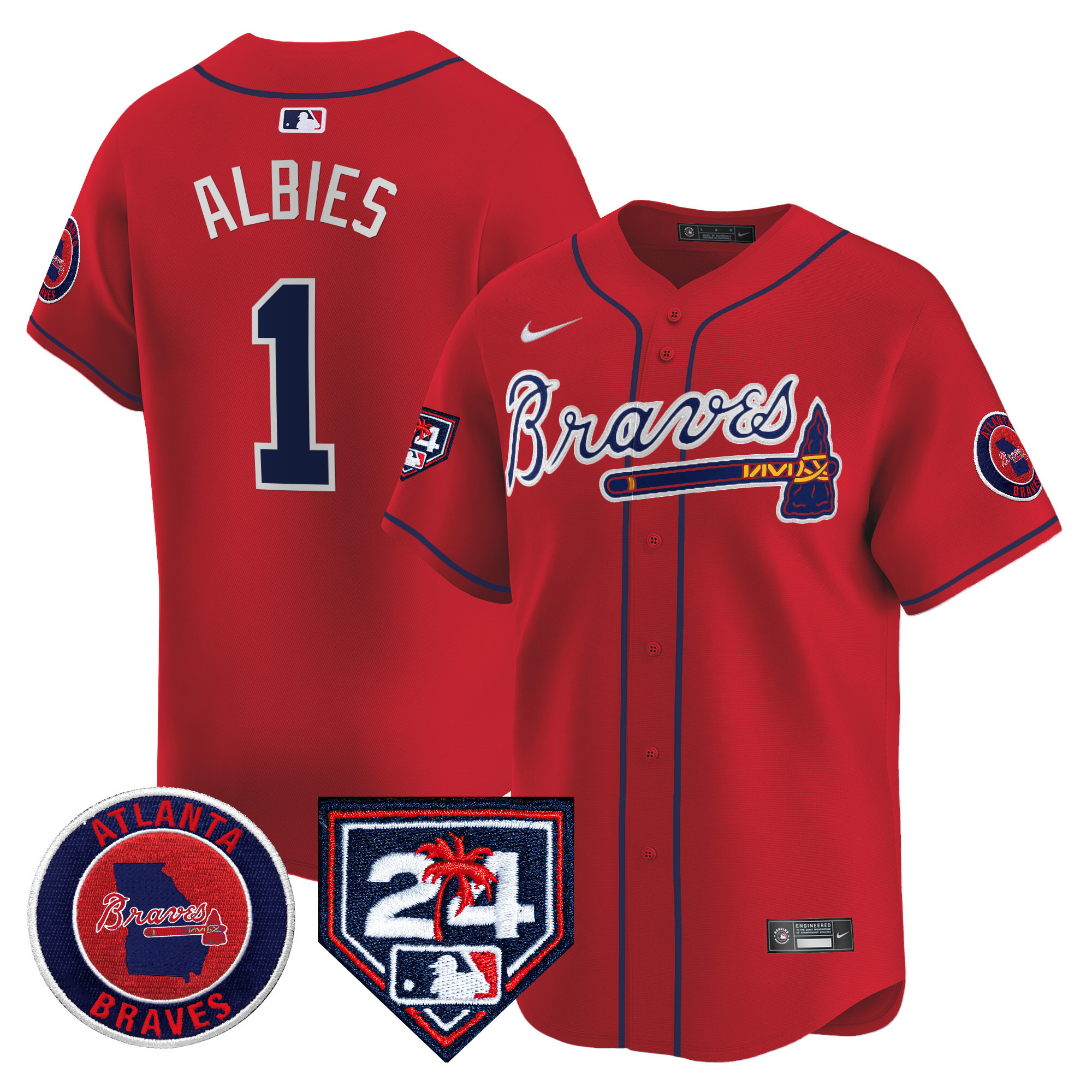 Ozzie Albies Men's Atlanta Braves 2024 Spring Training Patch Vapor Premier Limited Red Jersey - All Stitched