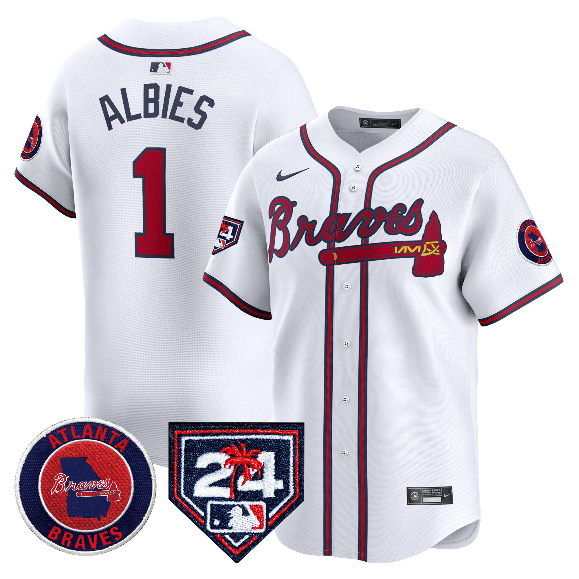 Ozzie Albies Men's Atlanta Braves 2024 Spring Training Patch Vapor Premier Limited White Jersey - All Stitched