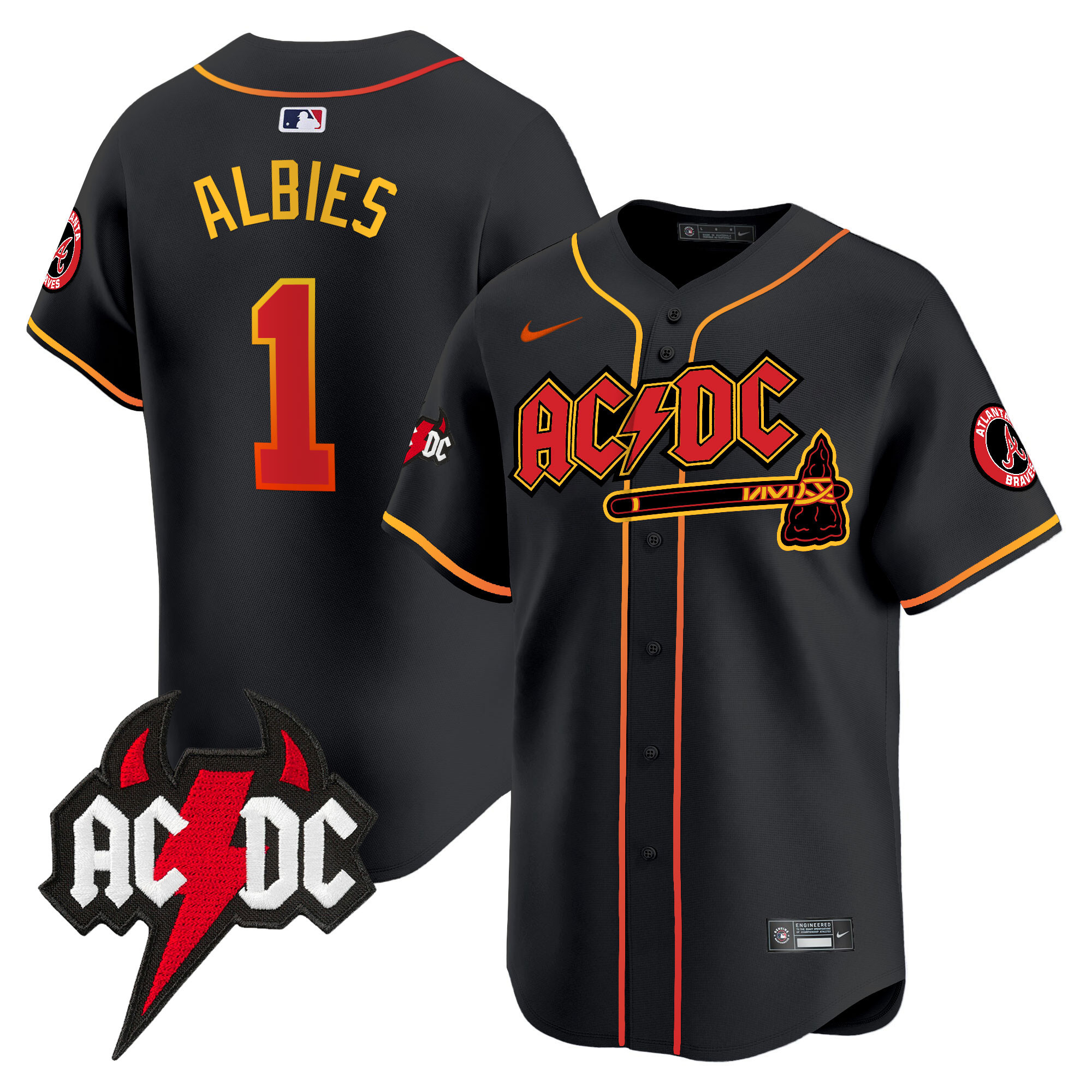 Ozzie Albies Men's Atlanta Braves AC/DC Vapor Premier Limited Black Jersey - All Stitched