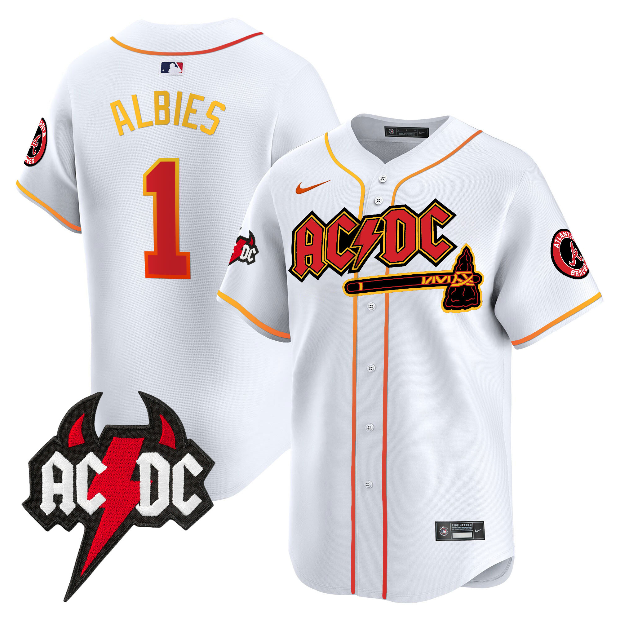 Ozzie Albies Men's Atlanta Braves AC/DC Vapor Premier Limited White Jersey - All Stitched