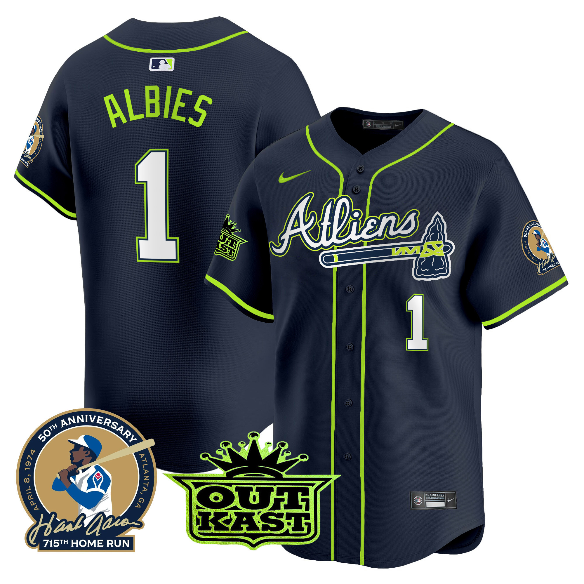 Ozzie Albies Men's Atlanta Braves Atliens & Hank Aaron Patch Vapor Premier Limited Jersey - All Stitched