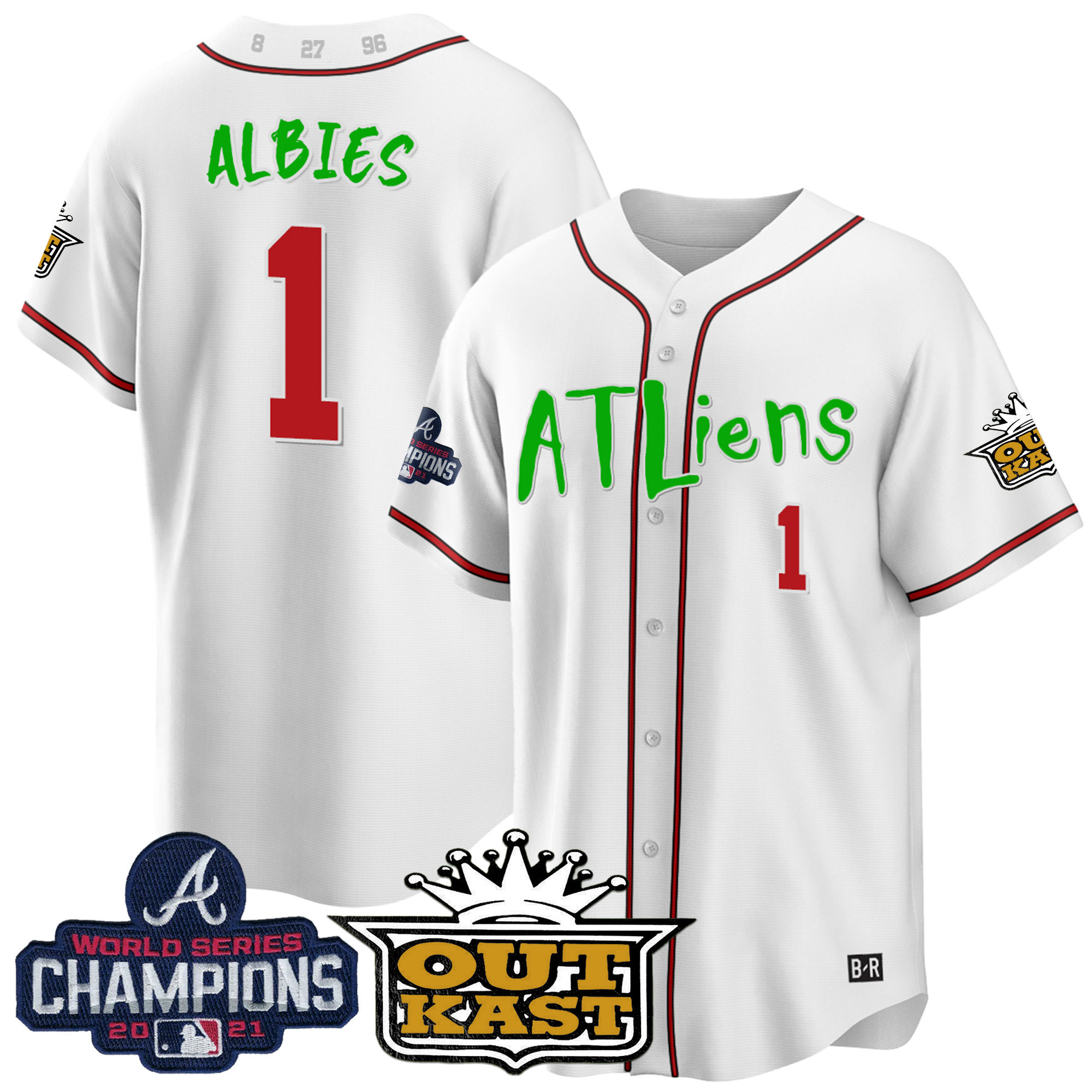 Ozzie Albies Men's Atlanta Braves Atliens Champions Cool Base White Jersey - All Stitched