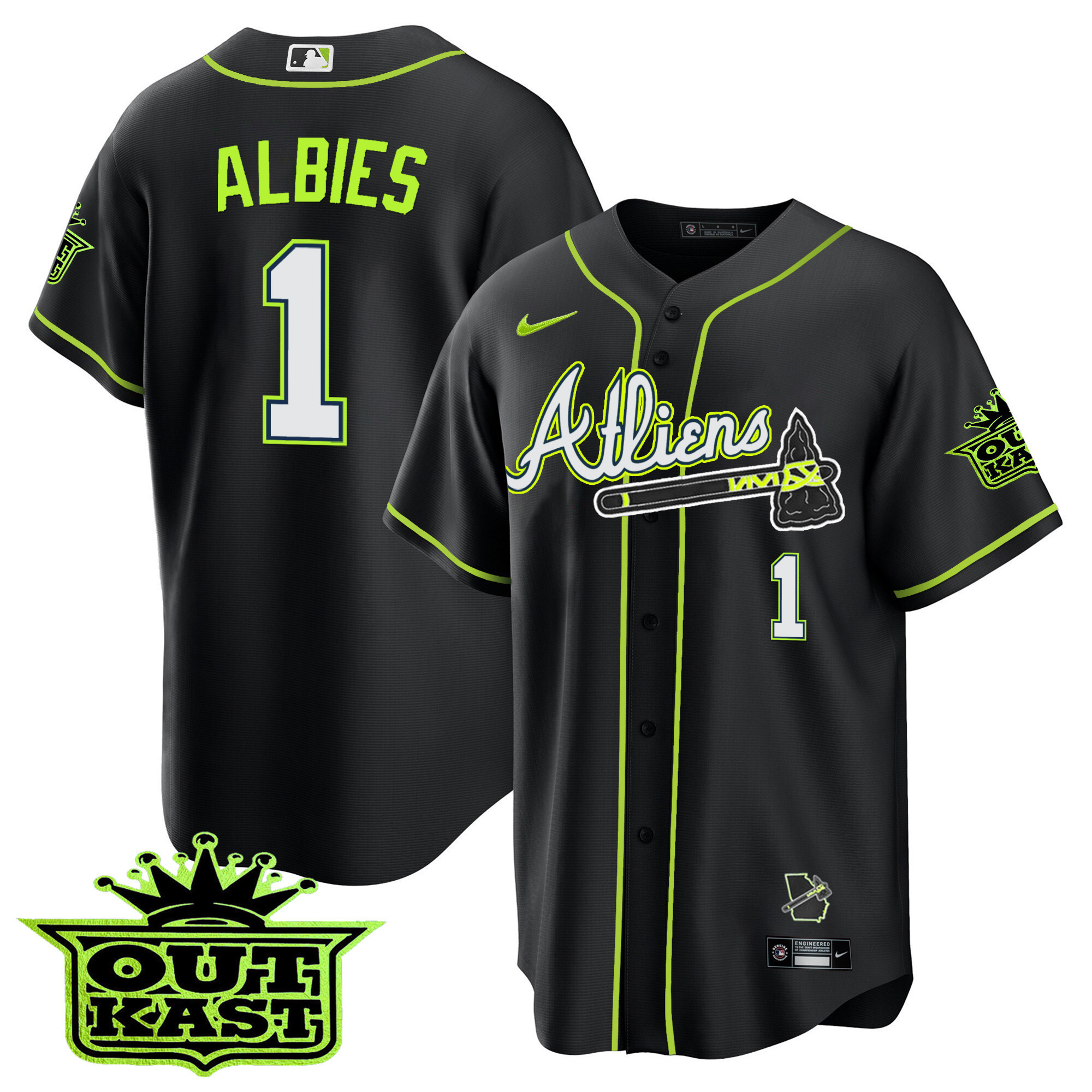 Ozzie Albies Men's Atlanta Braves Atliens Cool Base Black Jersey - All Stitched