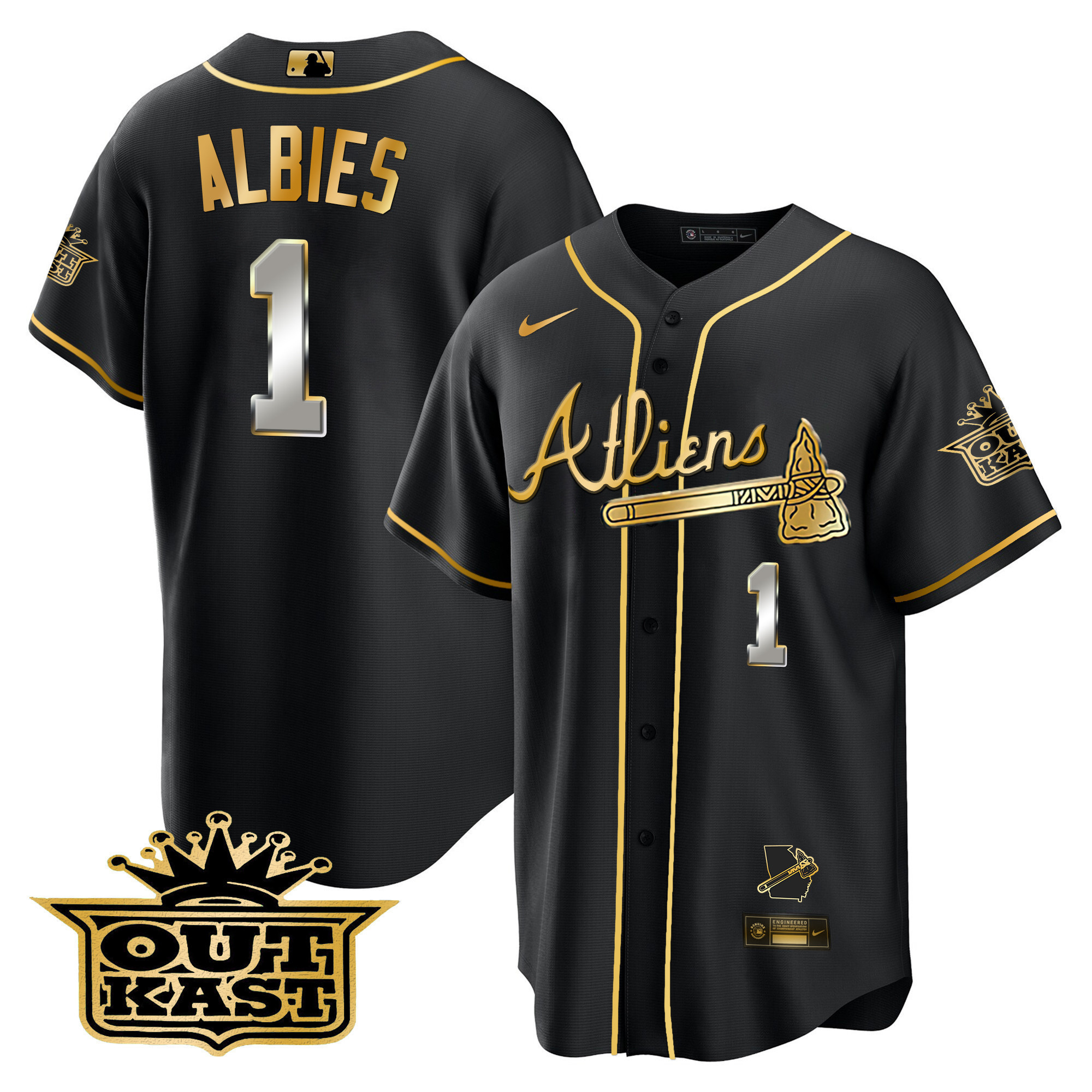 Ozzie Albies Men's Atlanta Braves Atliens Cool Base V2 Black Limited Jersey - All Stitched