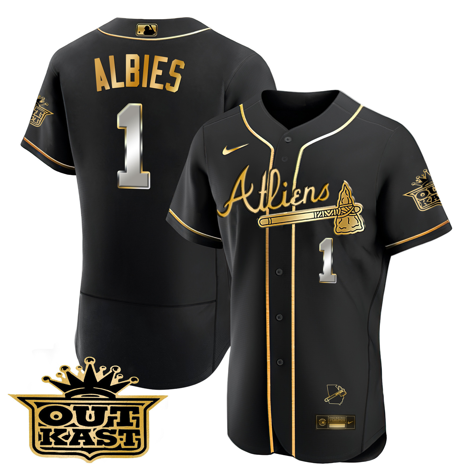 Ozzie Albies Men's Atlanta Braves Atliens Flex Base V2 Black Limited Jersey - All Stitched