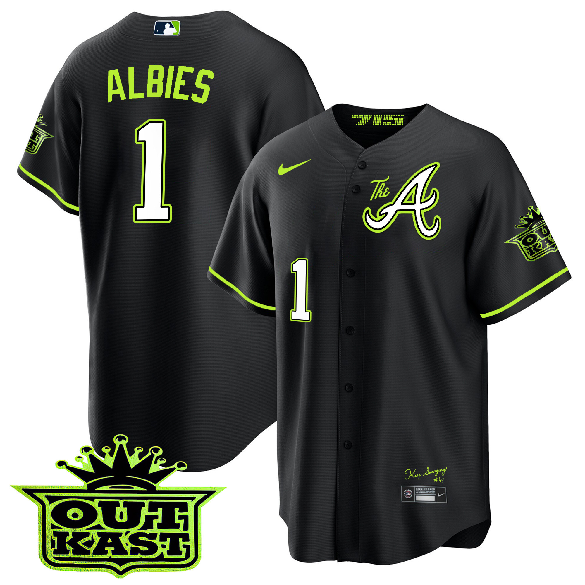 Ozzie Albies Men's Atlanta Braves Atliens The A Cool Base Black Jersey - All Stitched