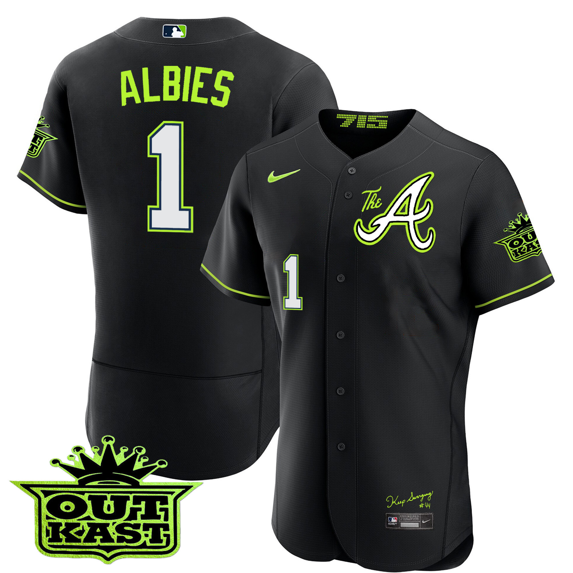 Ozzie Albies Men's Atlanta Braves Atliens The A Flex Base Black Jersey - All Stitched