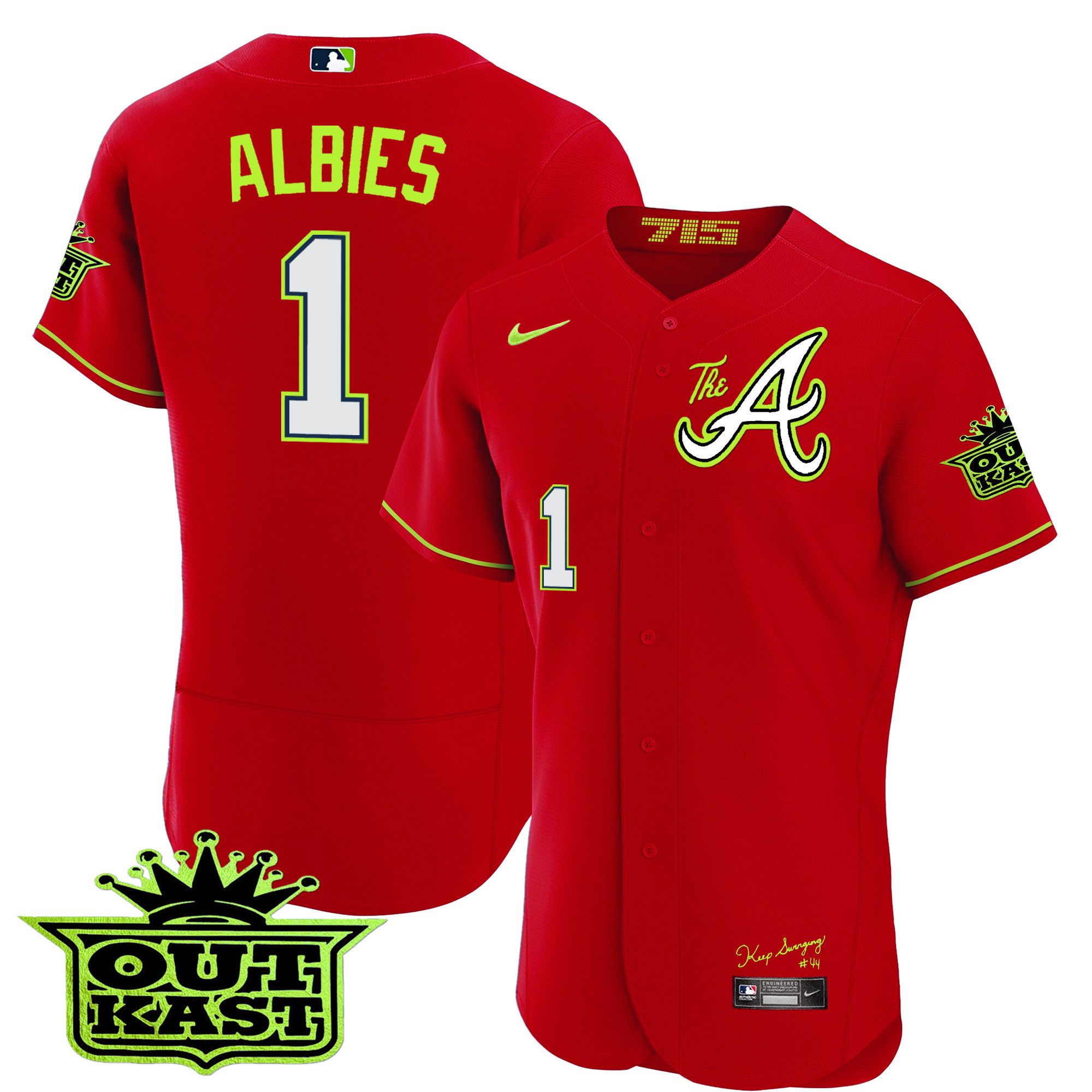 Ozzie Albies Men's Atlanta Braves Atliens The A Flex Base Red Jersey - All Stitched