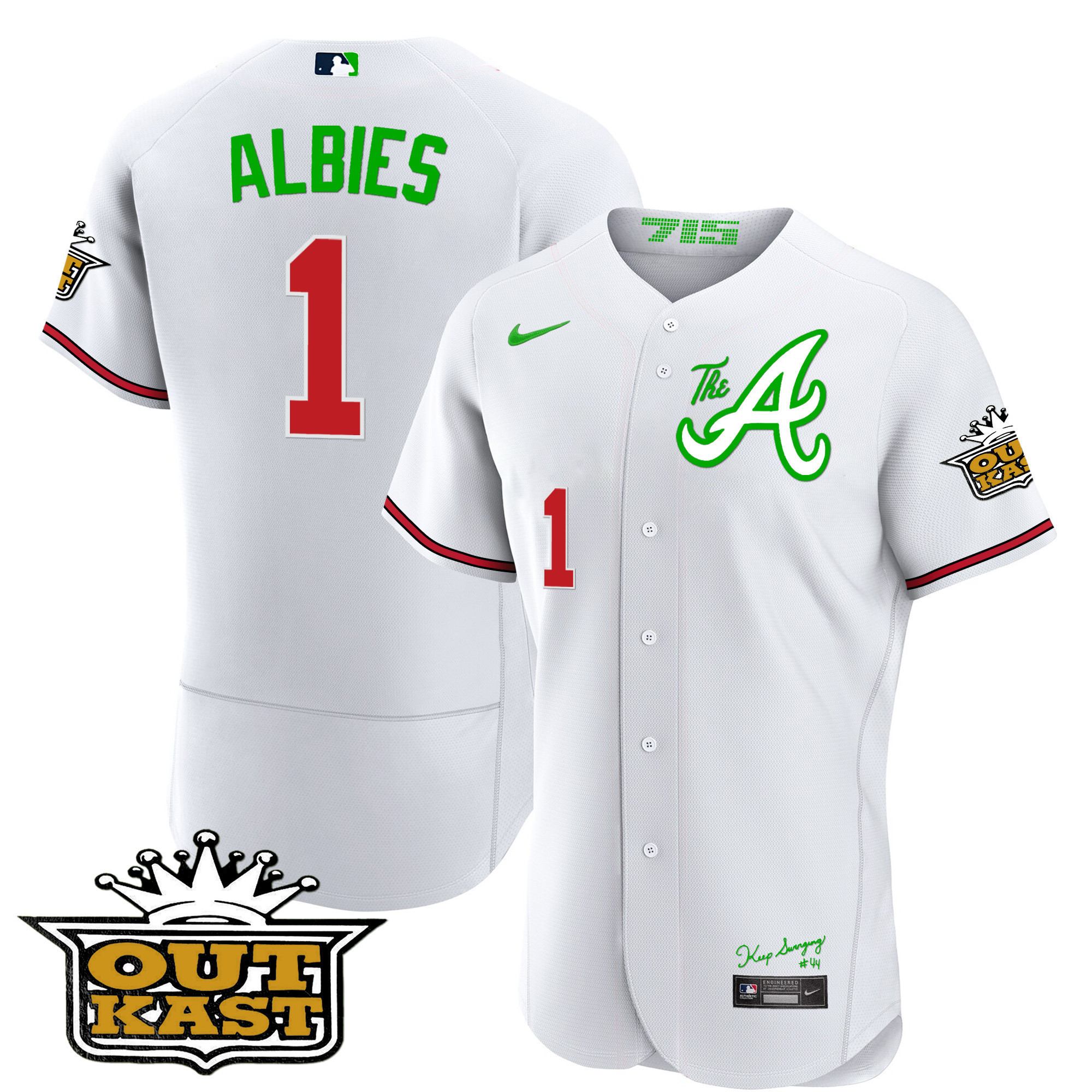 Ozzie Albies Men's Atlanta Braves Atliens The A Flex Base White Jersey - All Stitched