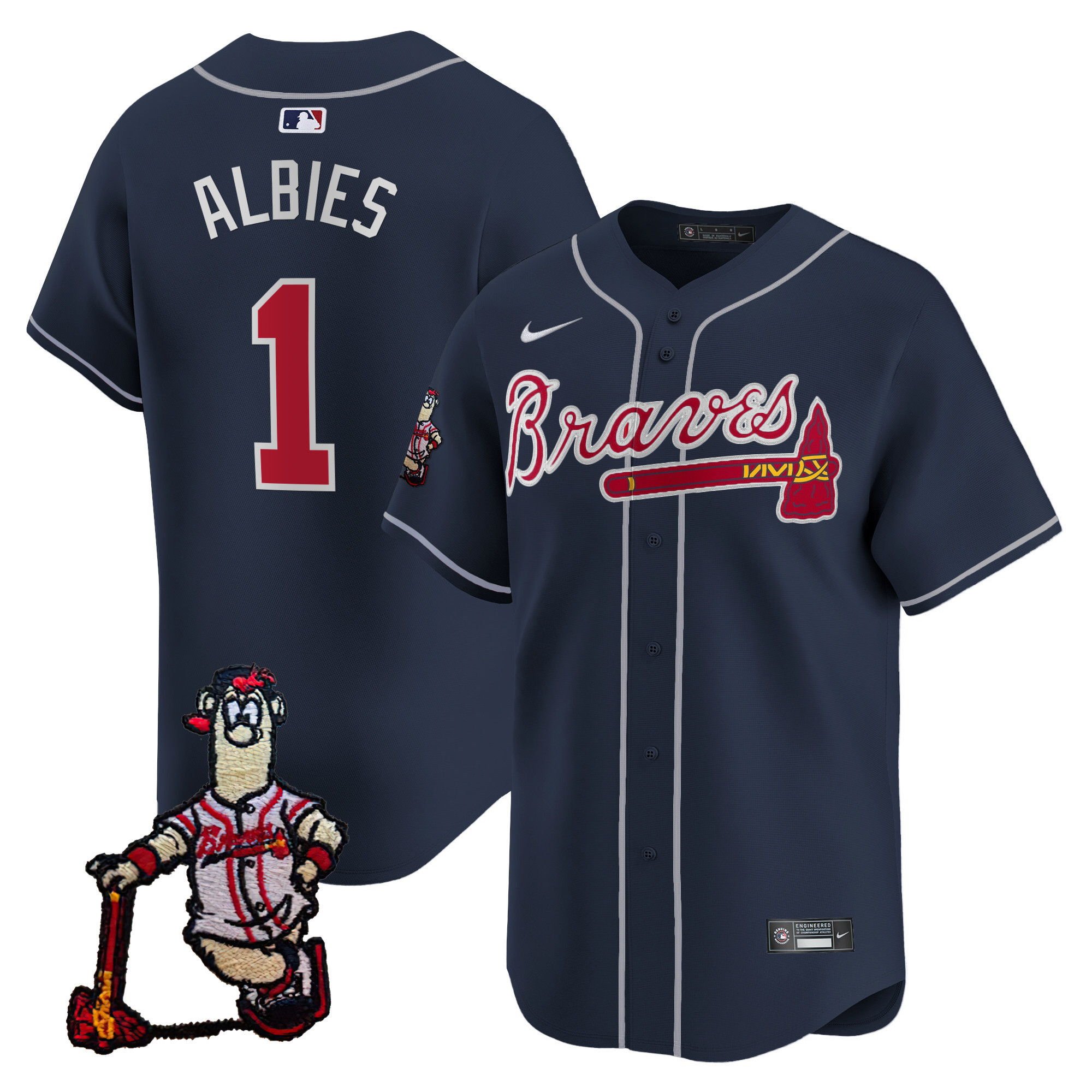 Ozzie Albies Men's Atlanta Braves Blooper Patch Vapor Premier Limited Navy Jersey - All Stitched