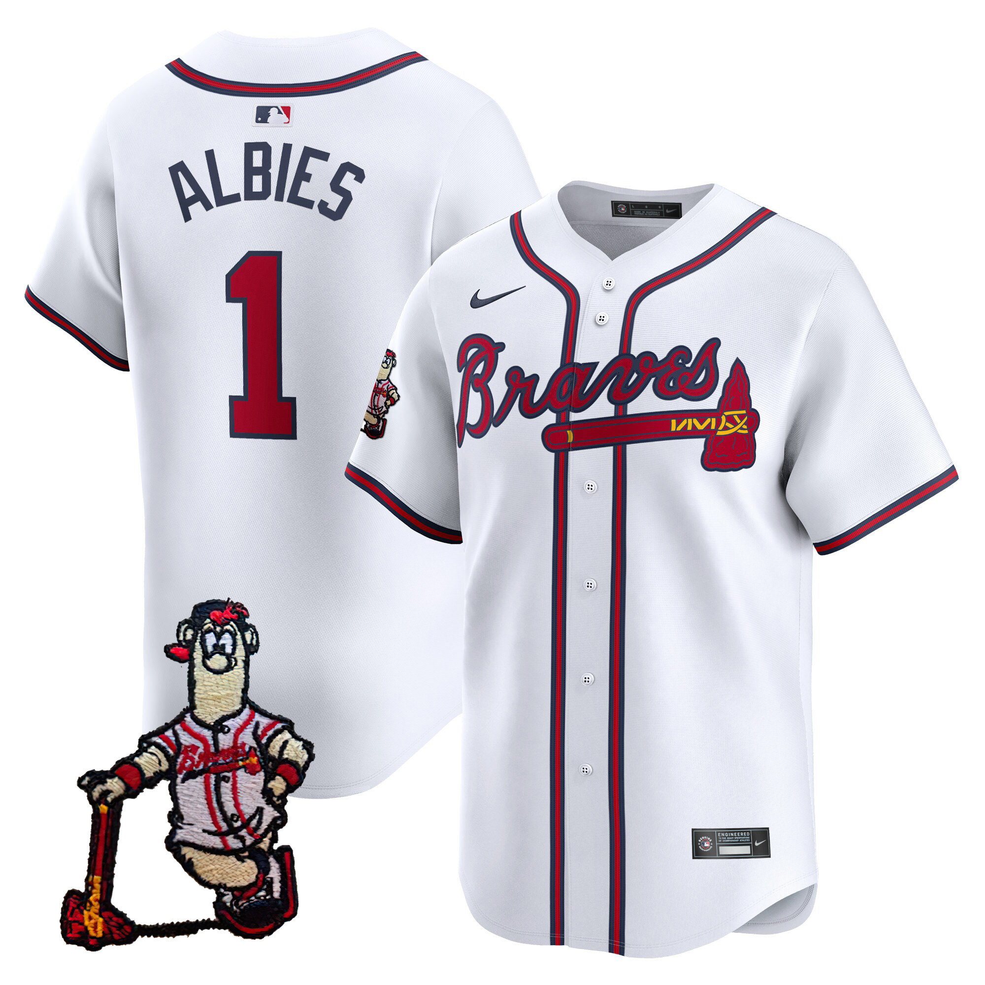 Ozzie Albies Men's Atlanta Braves Blooper Patch Vapor Premier Limited White Jersey - All Stitched