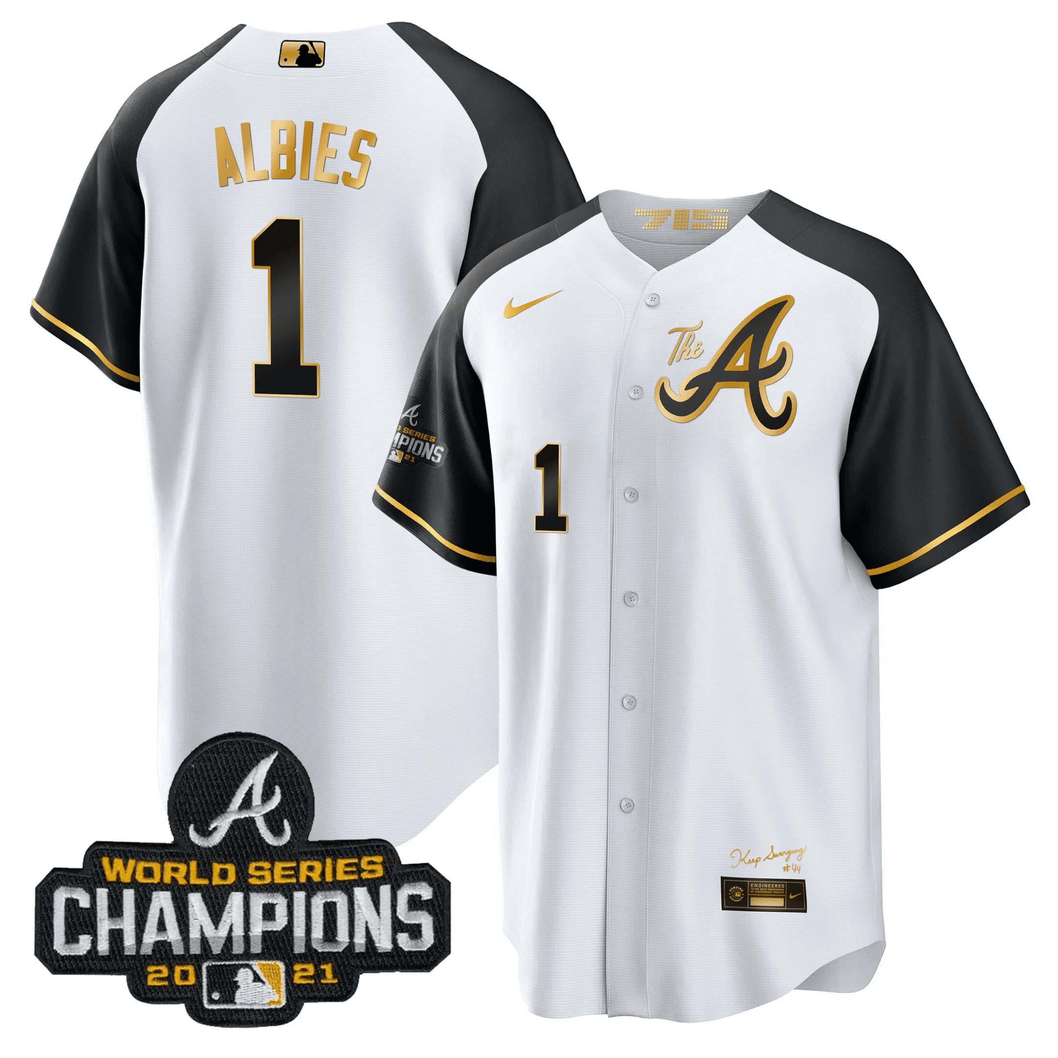 Ozzie Albies Men's Atlanta Braves Champions Alternate Gold Cool Base Black Sleeves Jersey - All Stitched