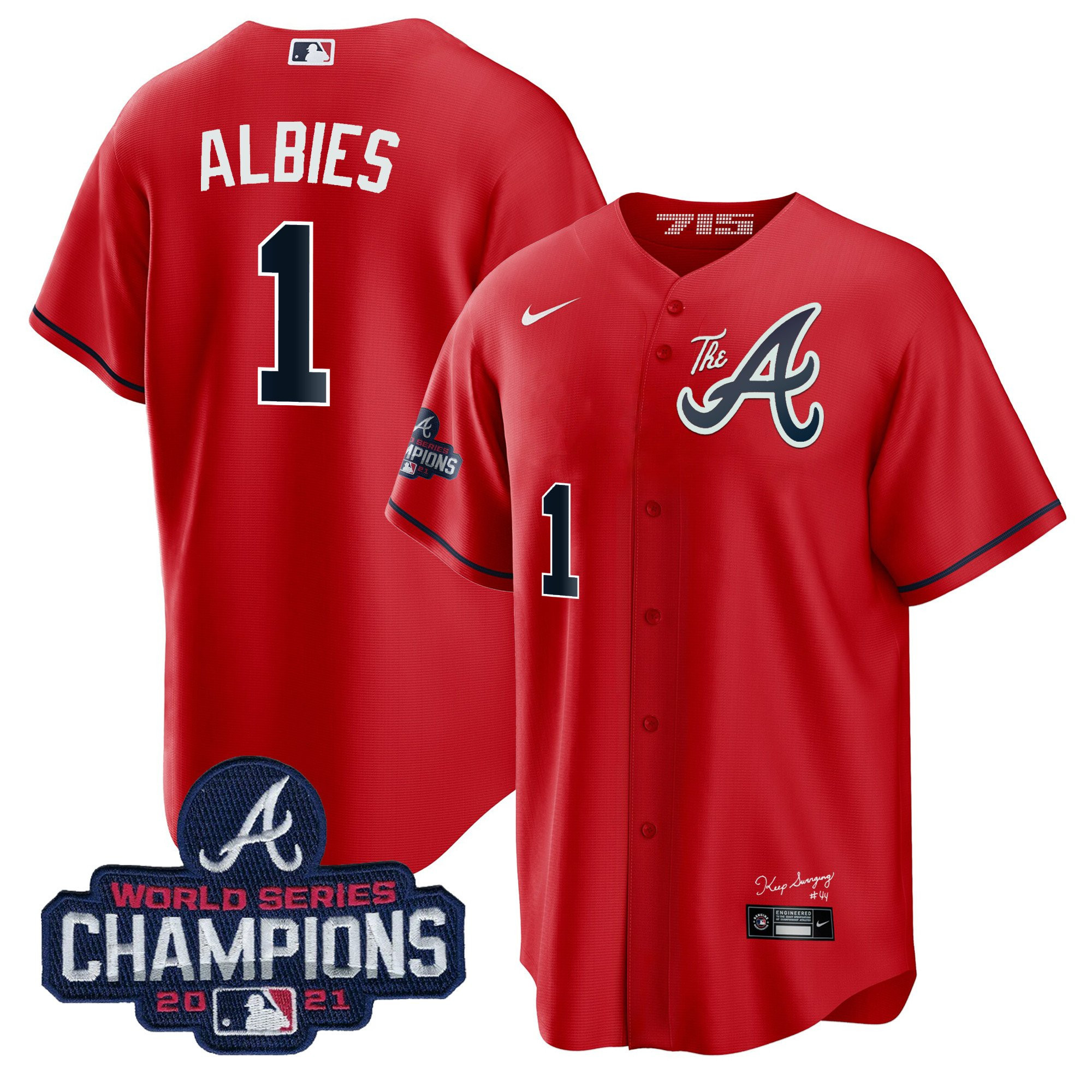 Ozzie Albies Men's Atlanta Braves Champions City Connect Gold Cool Base Red Jersey - All Stitched