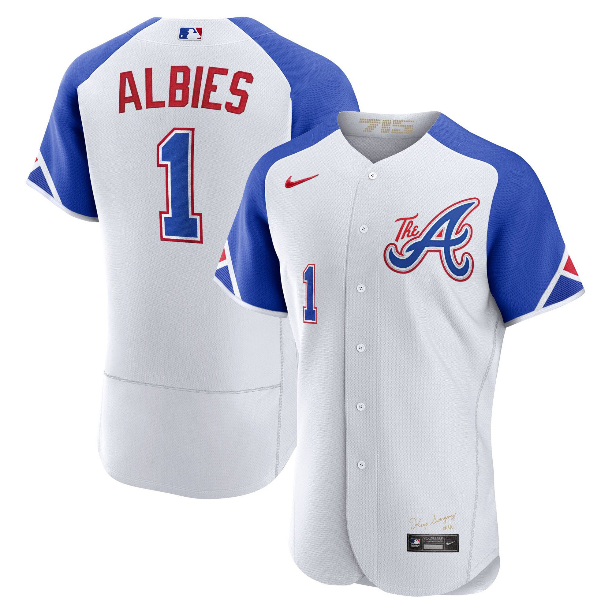 Ozzie Albies Men's Atlanta Braves Champions City Connect Gold Flex Base Jersey - All Stitched