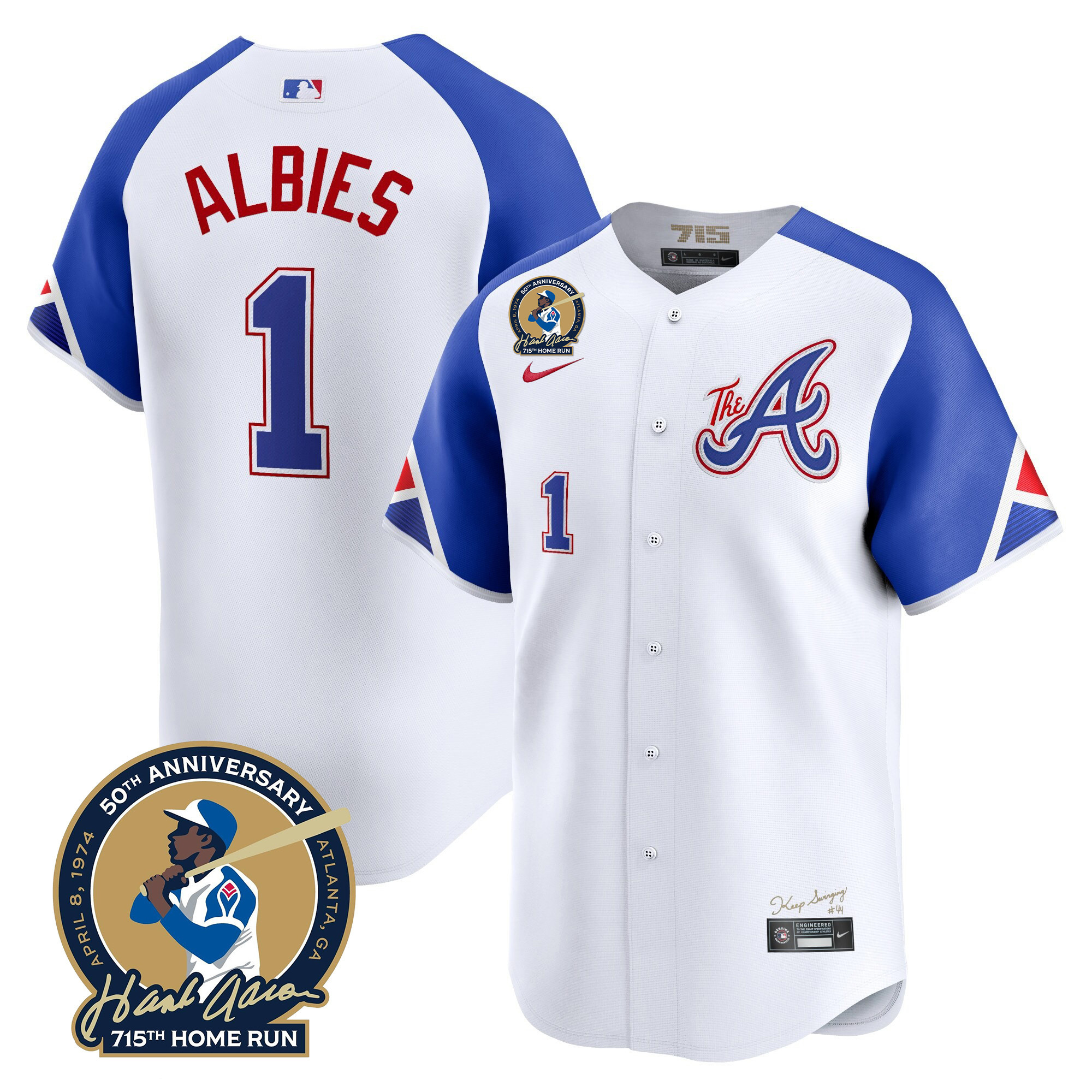 Ozzie Albies Men's Atlanta Braves Hank Aaron 715th Home Run Patch Vapor Premier Limited City Connect Jersey - All Stitched