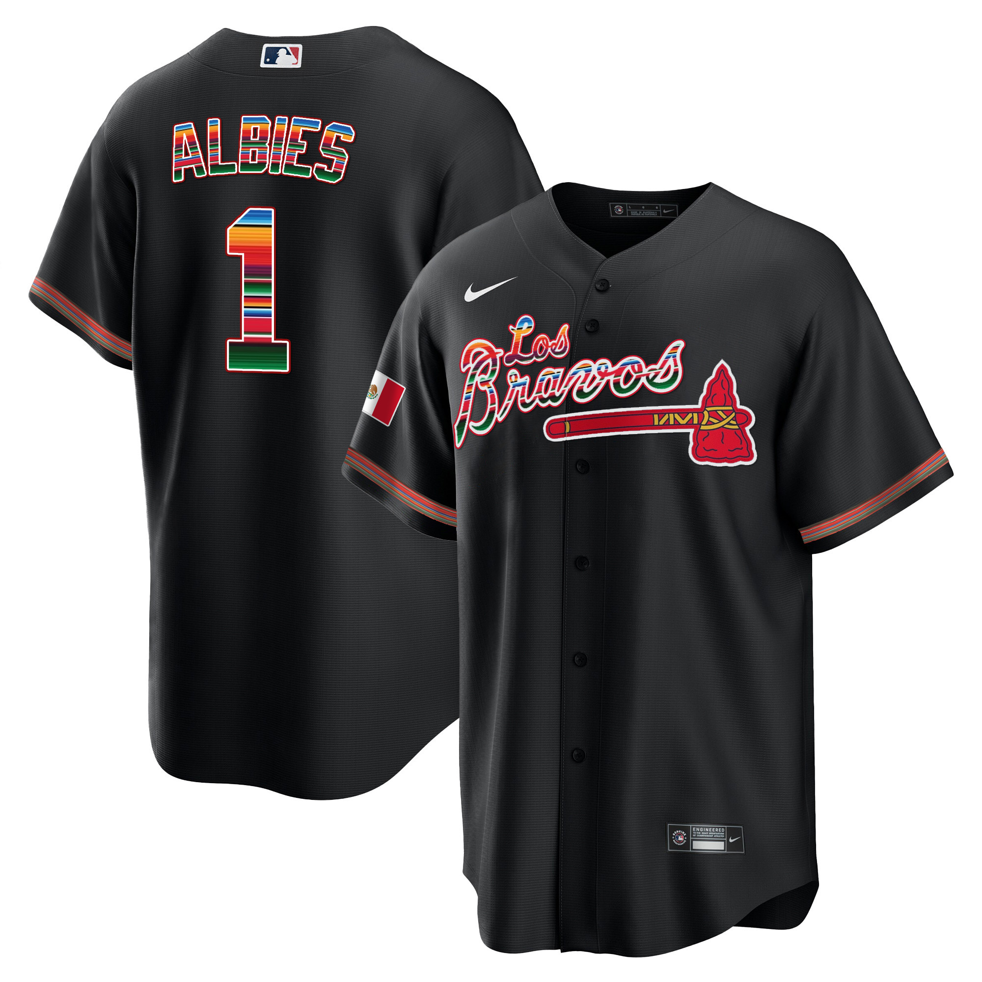 Ozzie Albies Men's Atlanta Braves Los Bravos Mexico Black Jersey - All Stitched