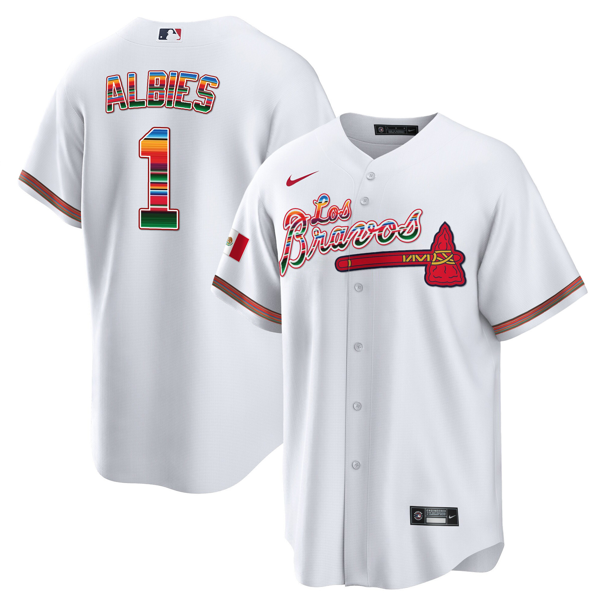 Ozzie Albies Men's Atlanta Braves Los Bravos Mexico White Jersey - All Stitched