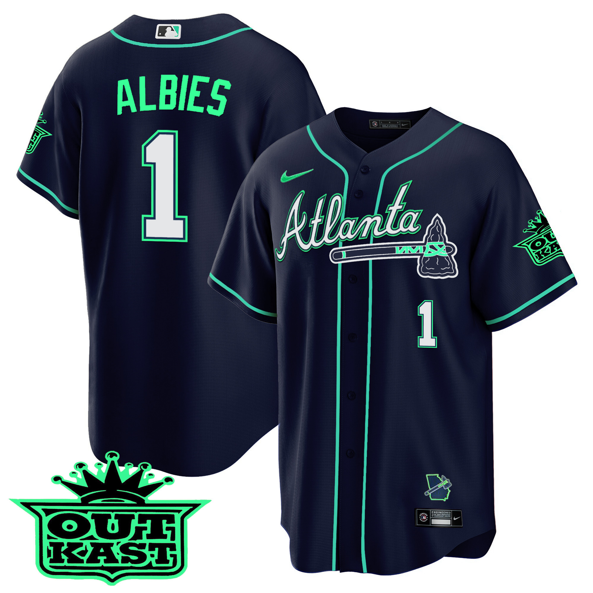 Ozzie Albies Men's Atlanta Braves Outkast Cool Base V3 - Galaxy Version Atliens Jersey - All Stitched