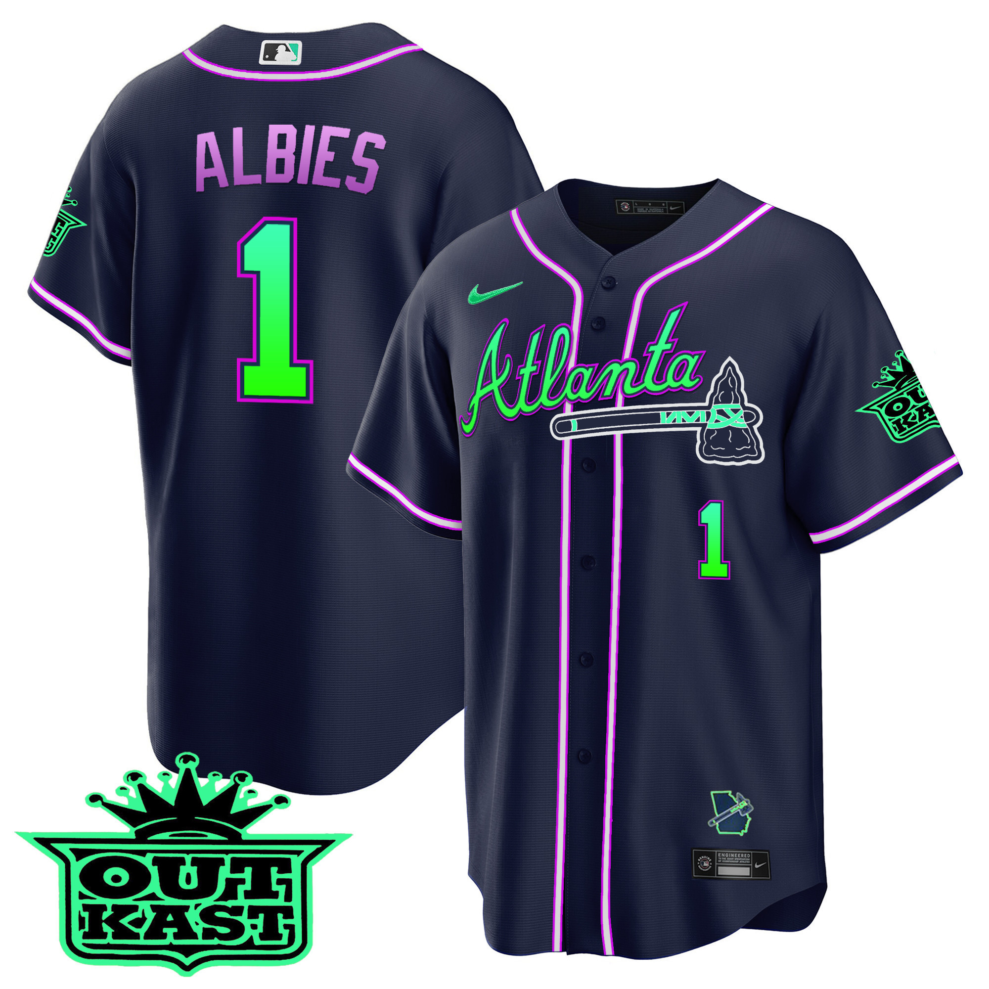 Ozzie Albies Men's Atlanta Braves Outkast Cool Base V3 - Galaxy Version Jersey - All Stitched