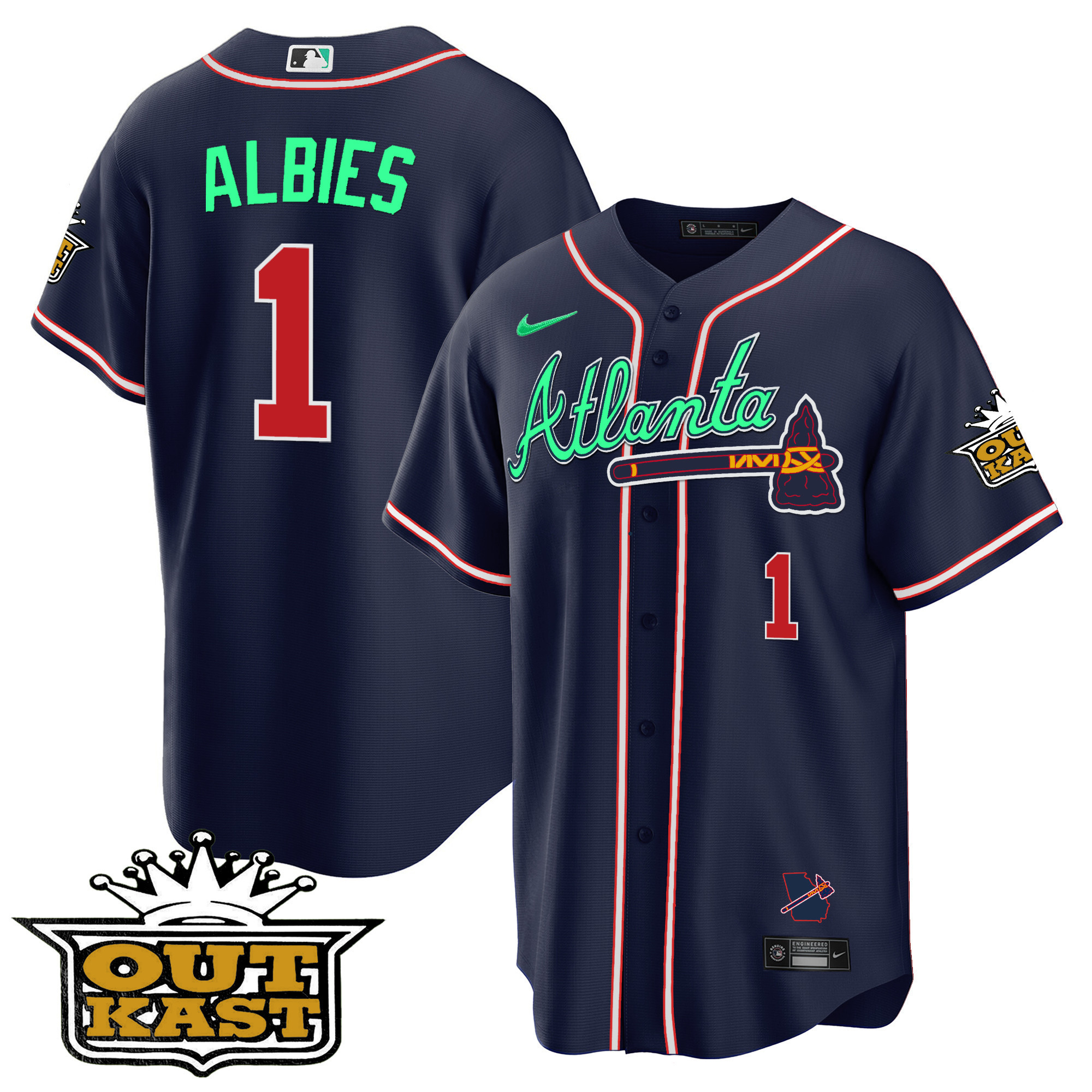 Ozzie Albies Men's Atlanta Braves Outkast Cool Base V3 - Galaxy Version Navy Jersey - All Stitched