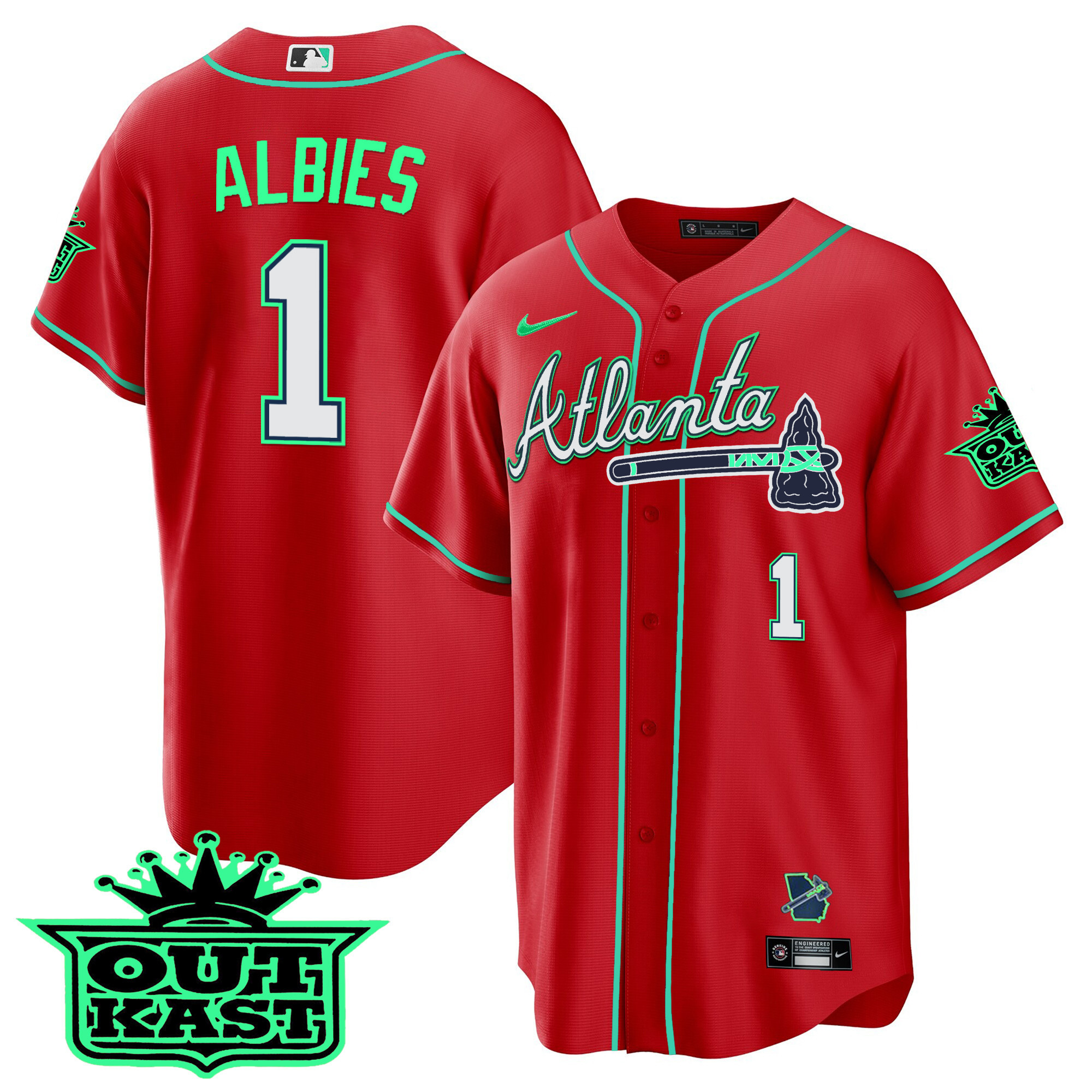 Ozzie Albies Men's Atlanta Braves Outkast Cool Base V3 - Galaxy Version Red Jersey - All Stitched