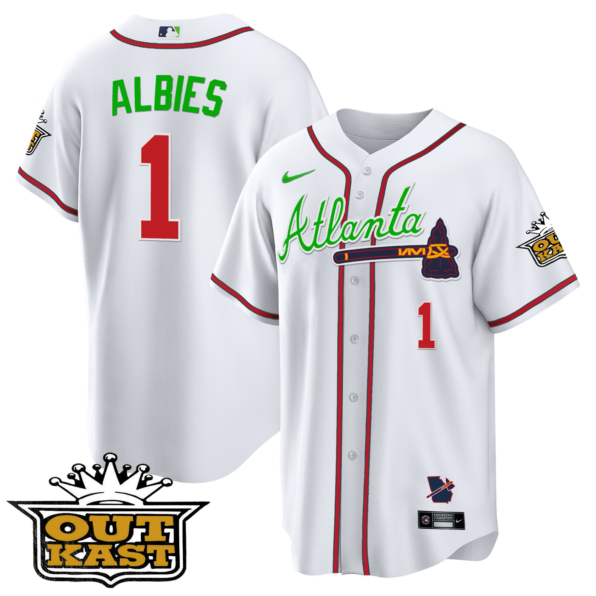 Ozzie Albies Men's Atlanta Braves Outkast Cool Base V3 White Jersey - All Stitched
