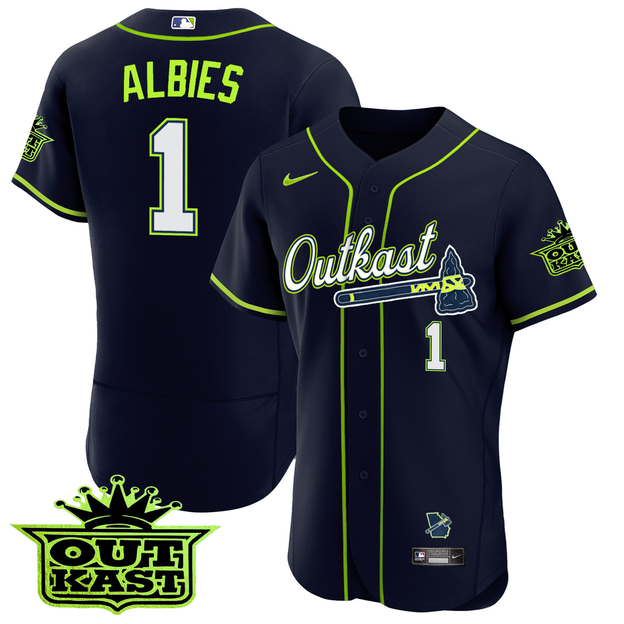 Ozzie Albies Men's Atlanta Braves Outkast Flex Base Atliens Jersey - All Stitched