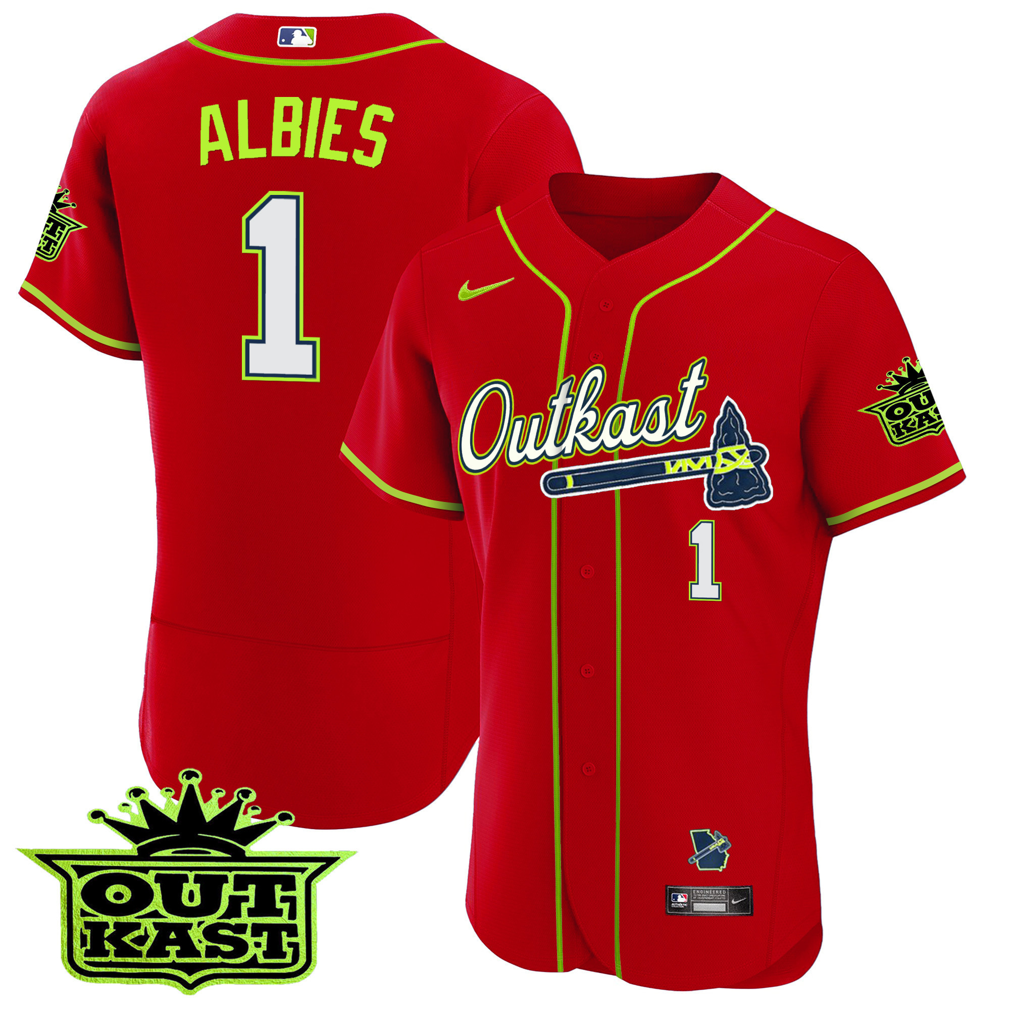 Ozzie Albies Men's Atlanta Braves Outkast Flex Base Red Jersey - All Stitched