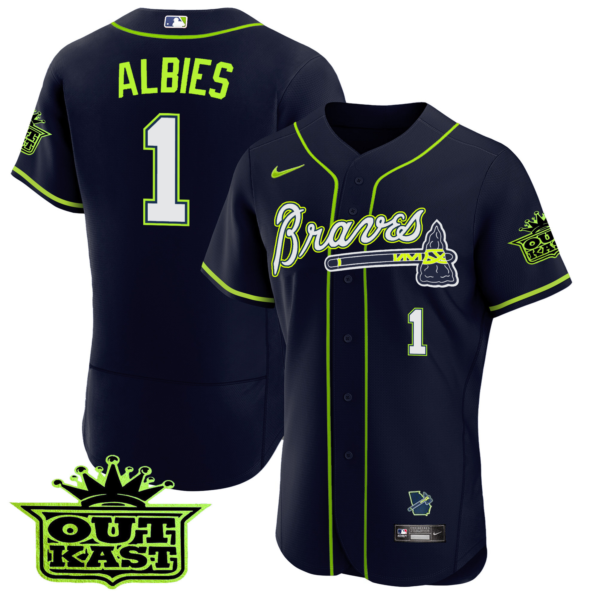 Ozzie Albies Men's Atlanta Braves Outkast Flex Base V2 Atliens Jersey - All Stitched