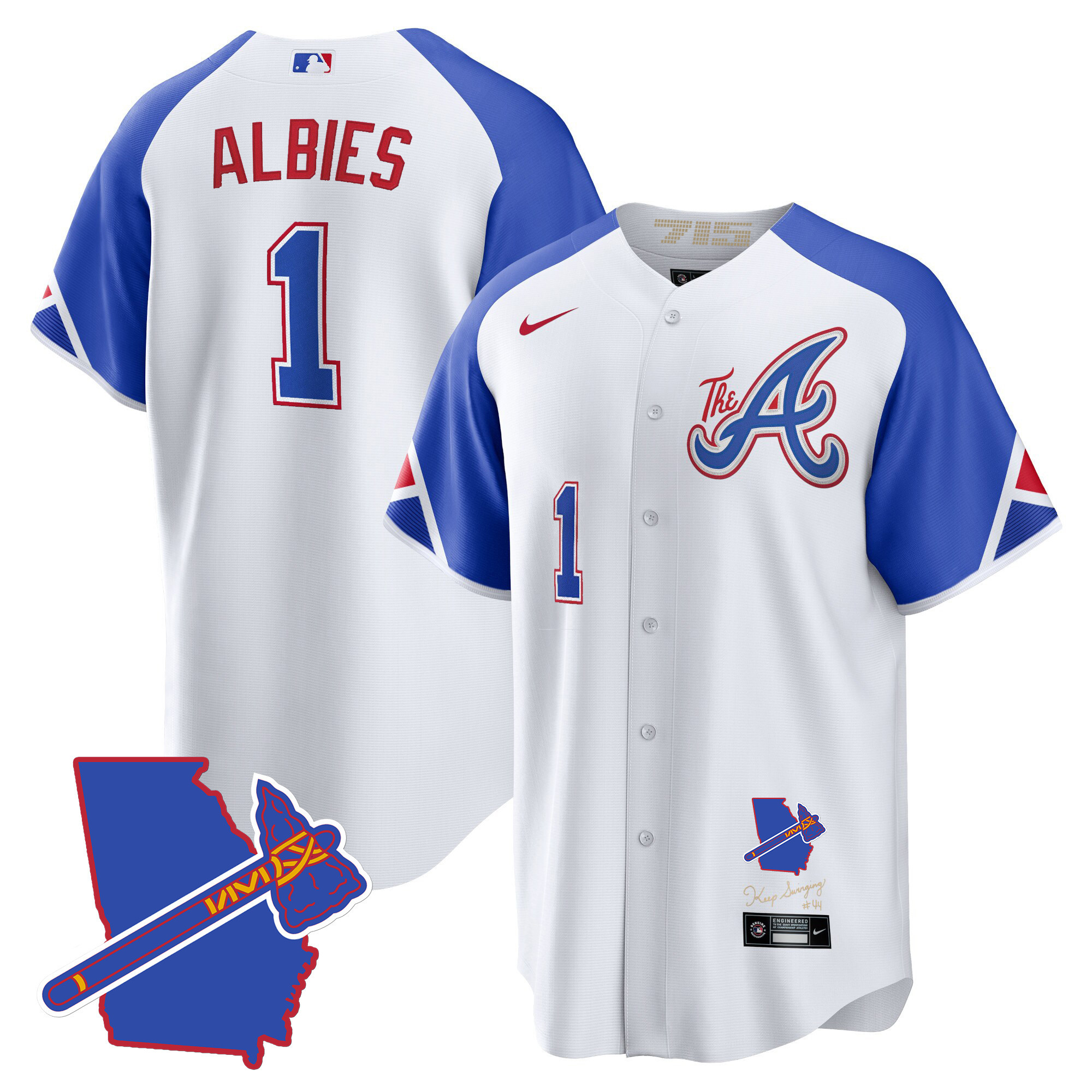 Ozzie Albies Men's Atlanta Braves The A Gold Cool Base - Georgia Patch City Connect Jersey - All Stitched