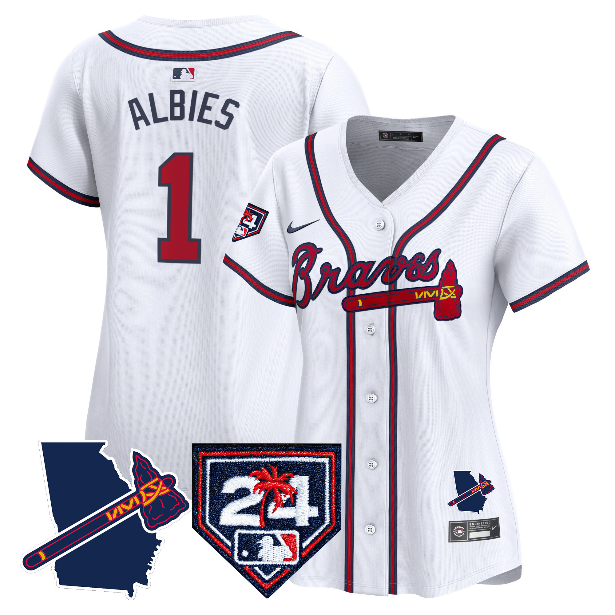 Ozzie Albies Women's Atlanta Braves 2024 Spring Training & Georgia Patch Vapor Premier Limited White Jersey - All Stitched
