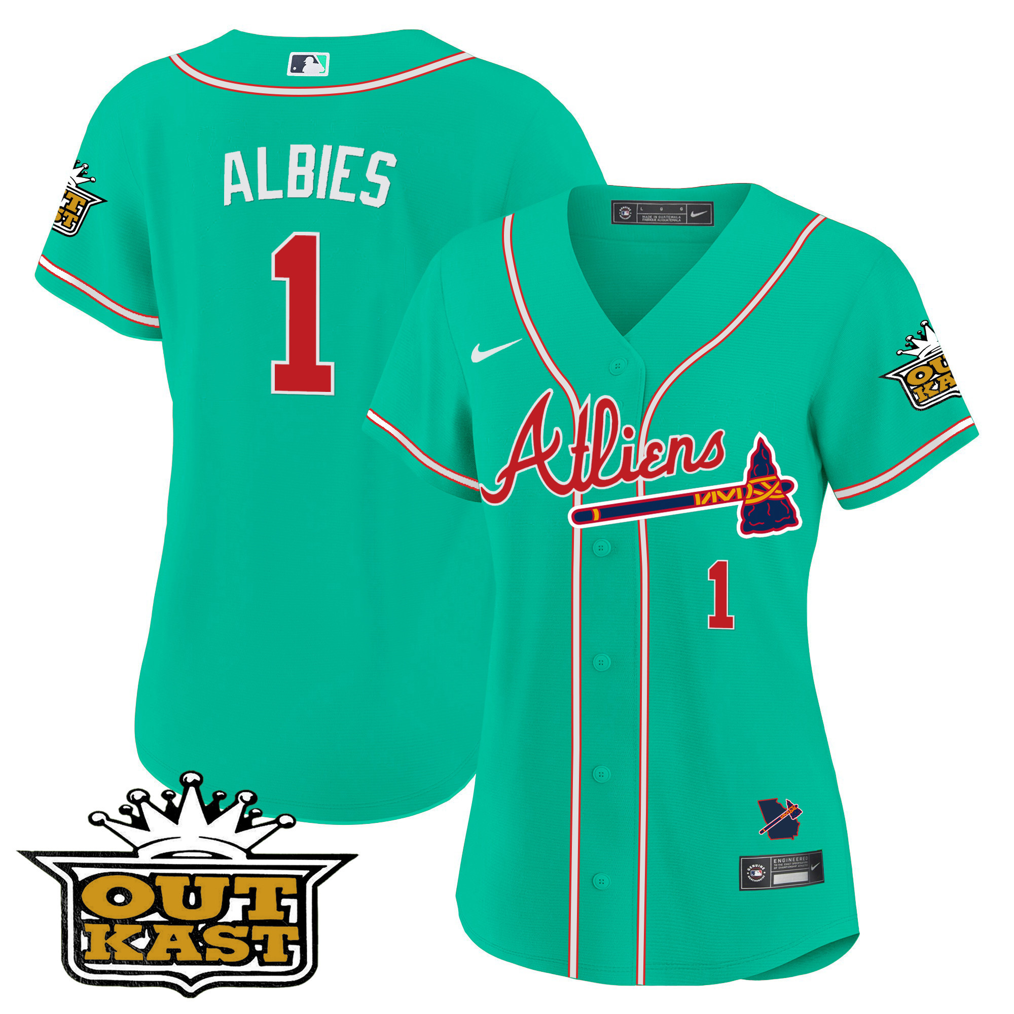 Ozzie Albies Women's Atlanta Braves Atliens Baseball - Galaxy Version Cyan Jersey - All Stitched