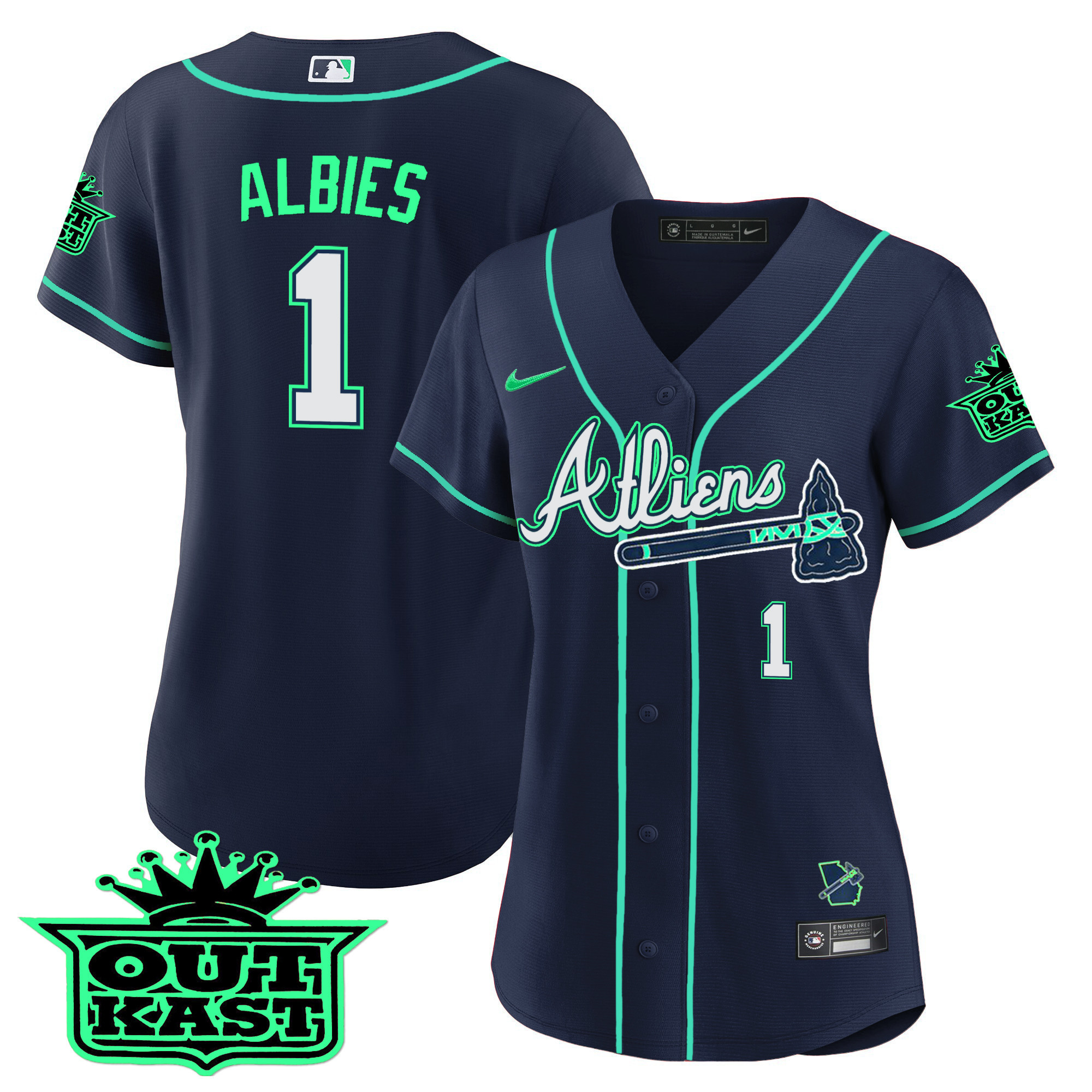 Ozzie Albies Women's Atlanta Braves Atliens Baseball - Galaxy Version Jersey - All Stitched