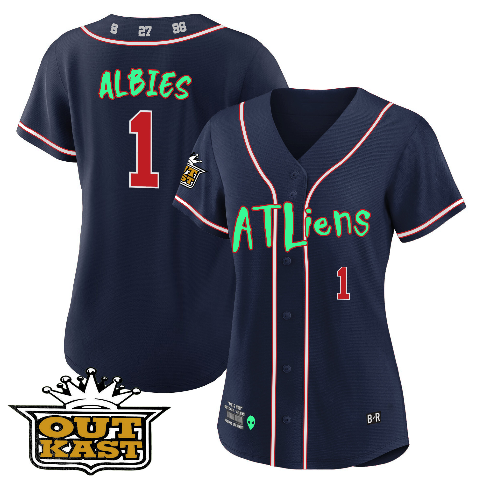 Ozzie Albies Women's Atlanta Braves Atliens Baseball - Galaxy Version Navy Jersey - All Stitched