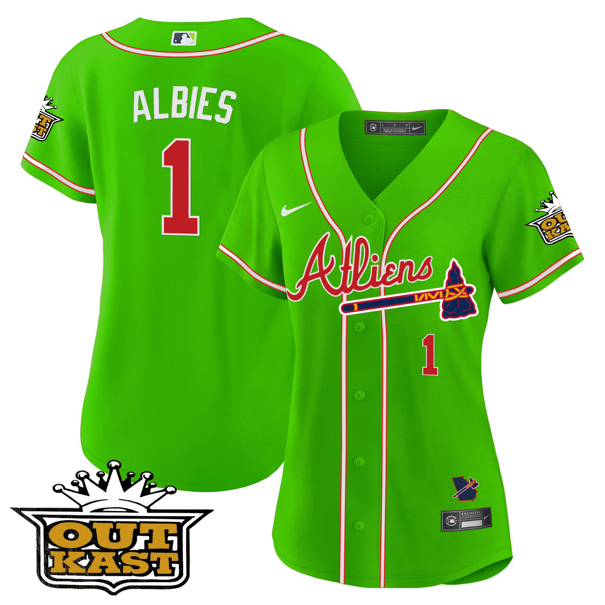 Ozzie Albies Women's Atlanta Braves Atliens Bright Green Jersey - All Stitched