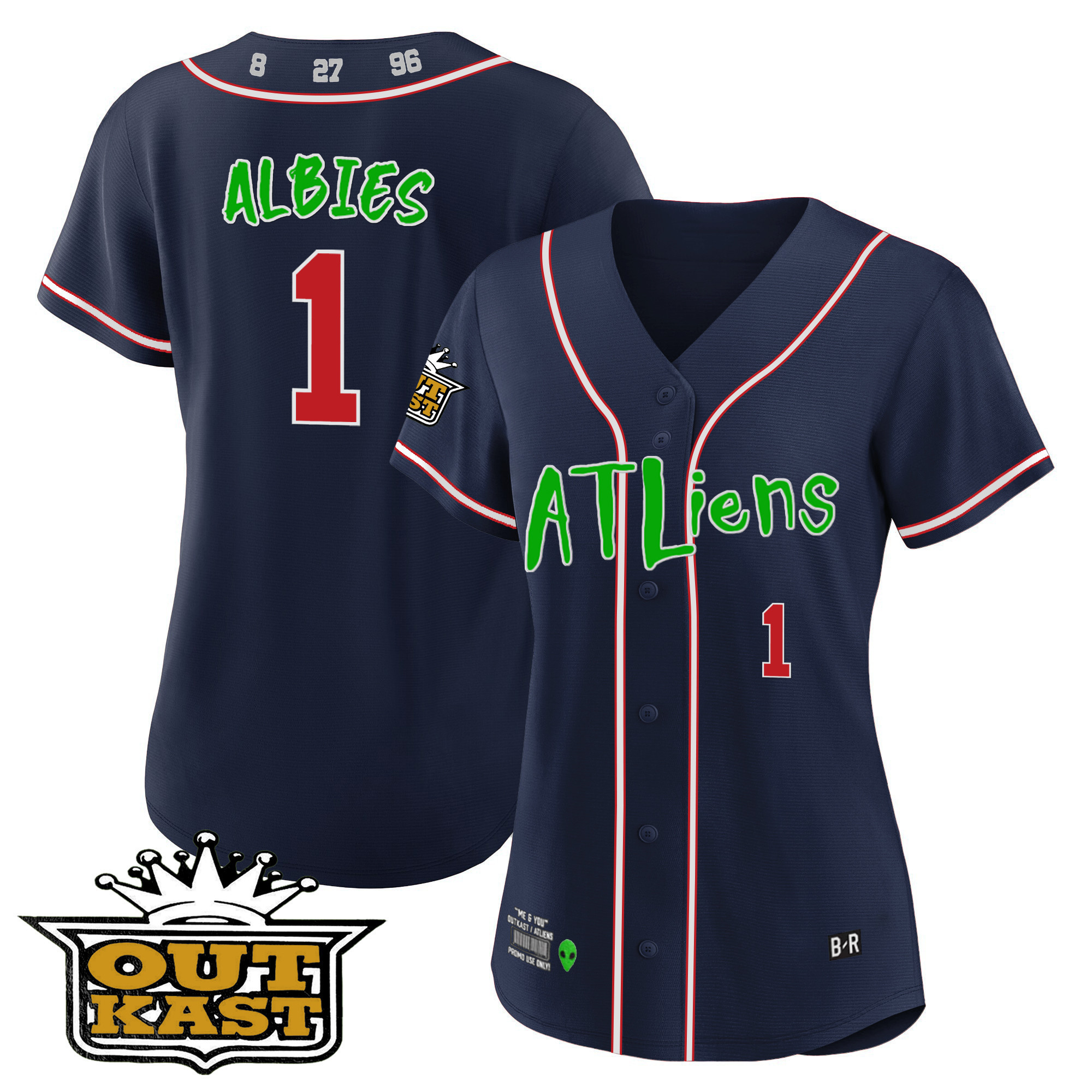 Ozzie Albies Women's Atlanta Braves Atliens Navy Jersey - All Stitched