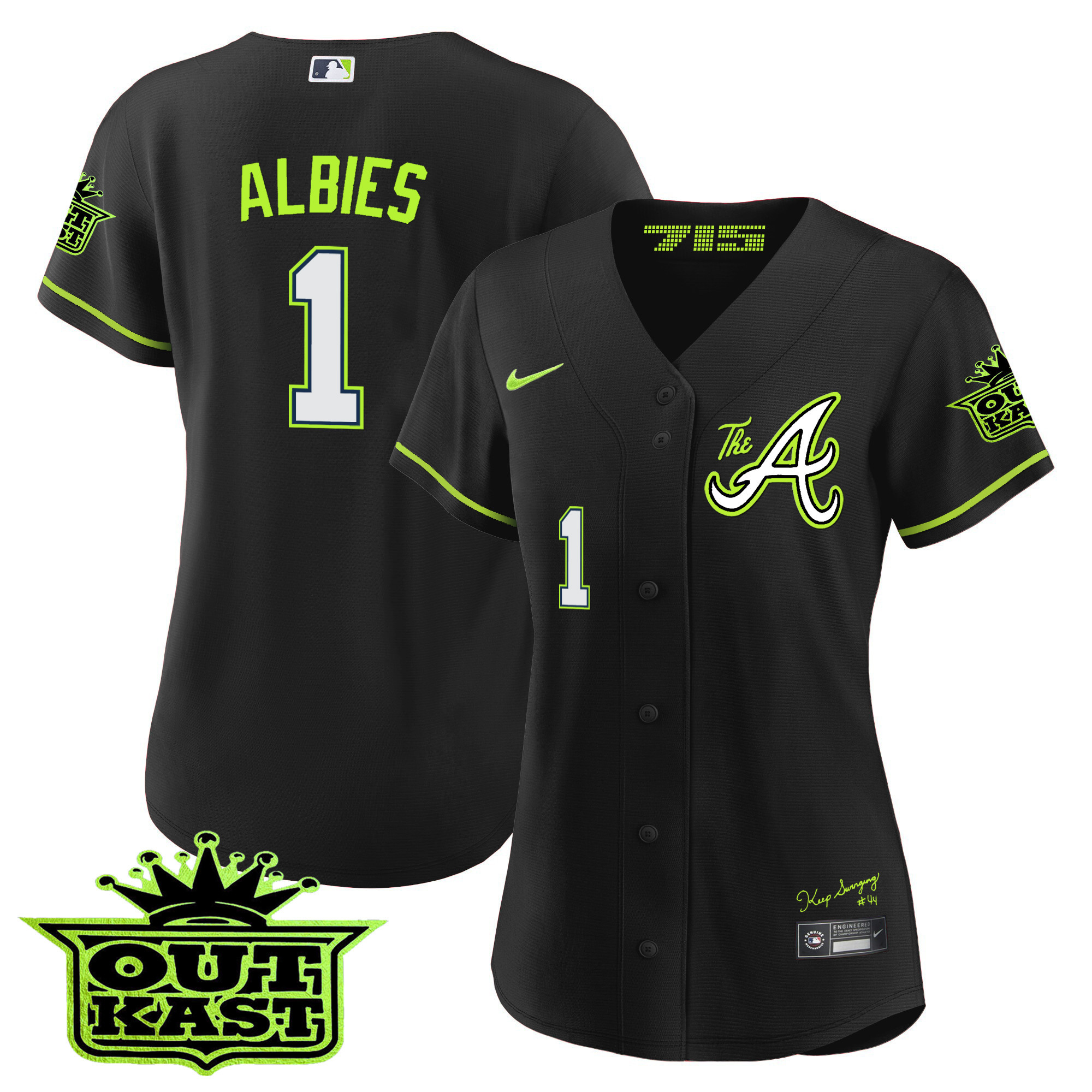 Ozzie Albies Women's Atlanta Braves Atliens The A Baseball Black Jersey - All Stitched