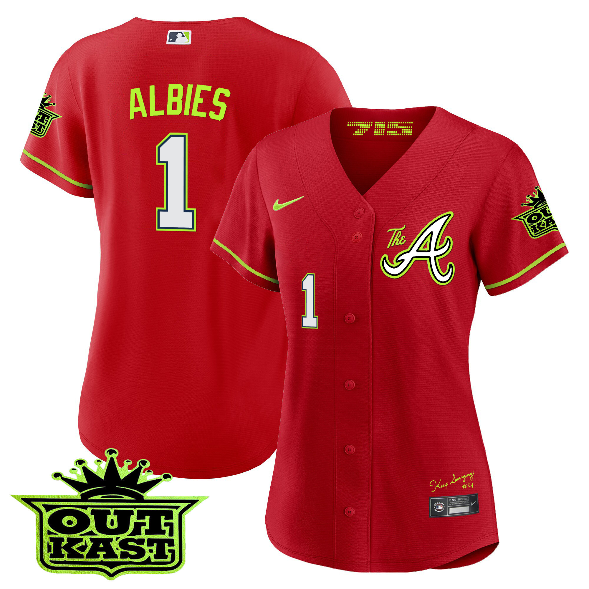 Ozzie Albies Women's Atlanta Braves Atliens The A Baseball Red Jersey - All Stitched