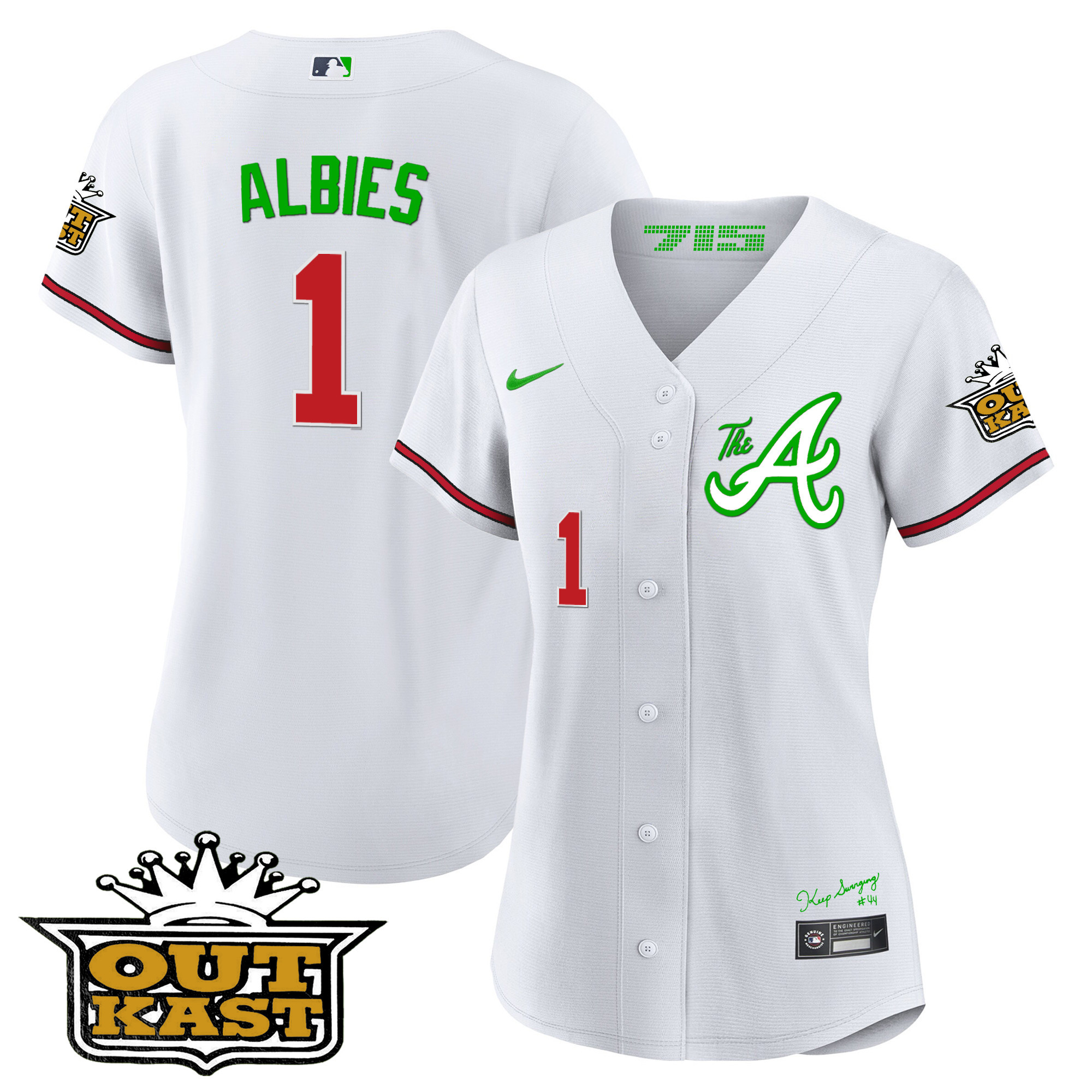 Ozzie Albies Women's Atlanta Braves Atliens The A Baseball White Jersey - All Stitched