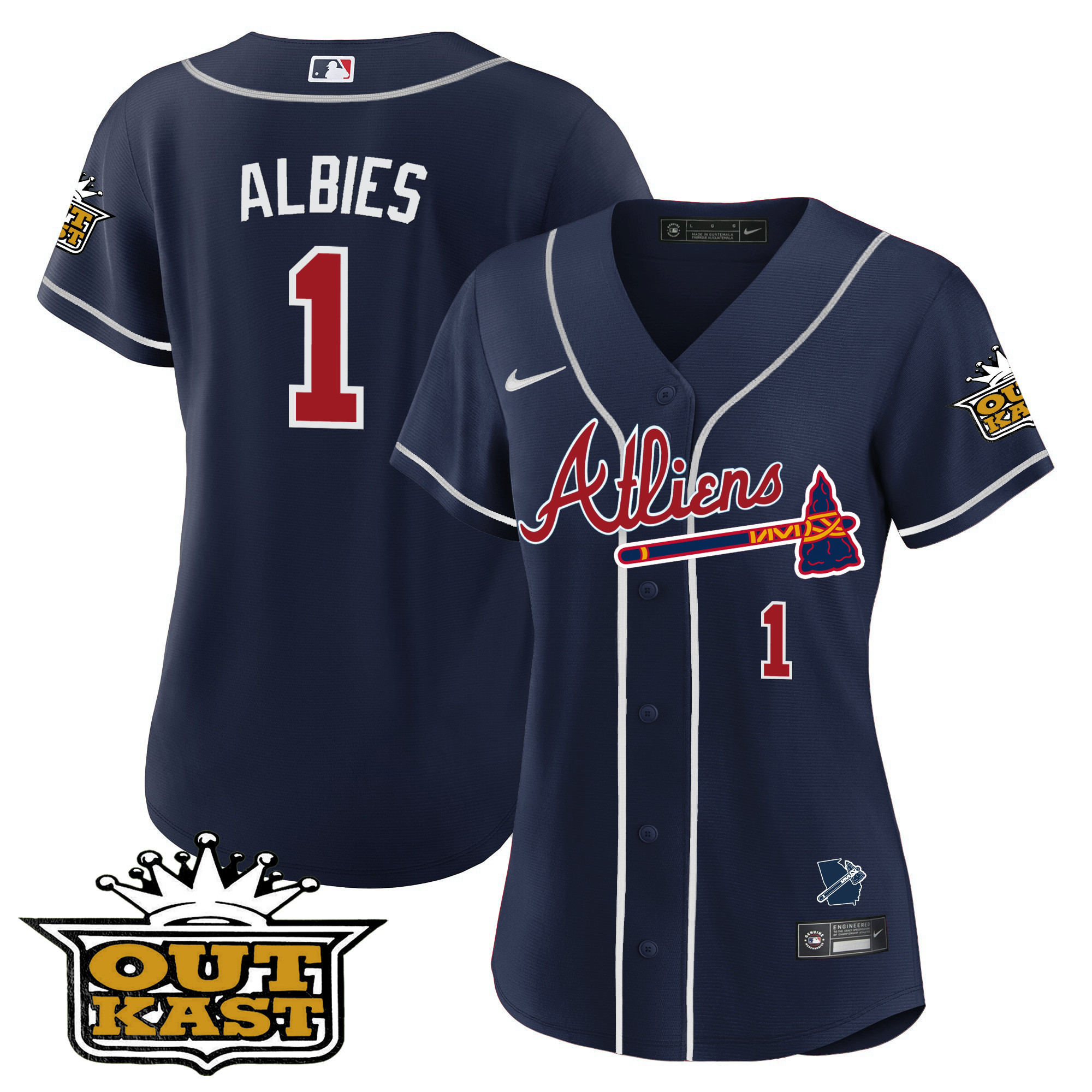 Ozzie Albies Women's Atlanta Braves Atliens V2 Navy Jersey - All Stitched