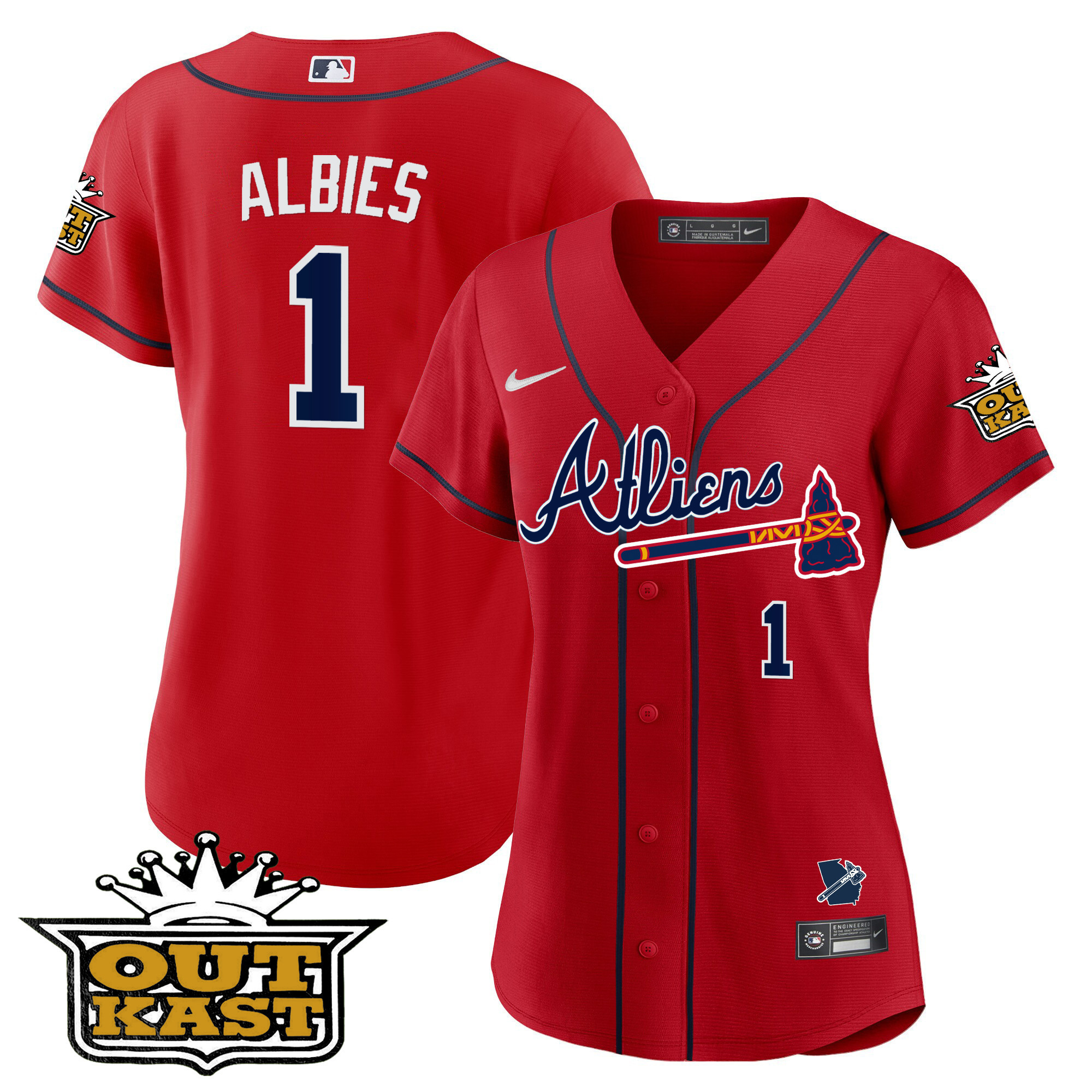 Ozzie Albies Women's Atlanta Braves Atliens V2 Red Jersey - All Stitched
